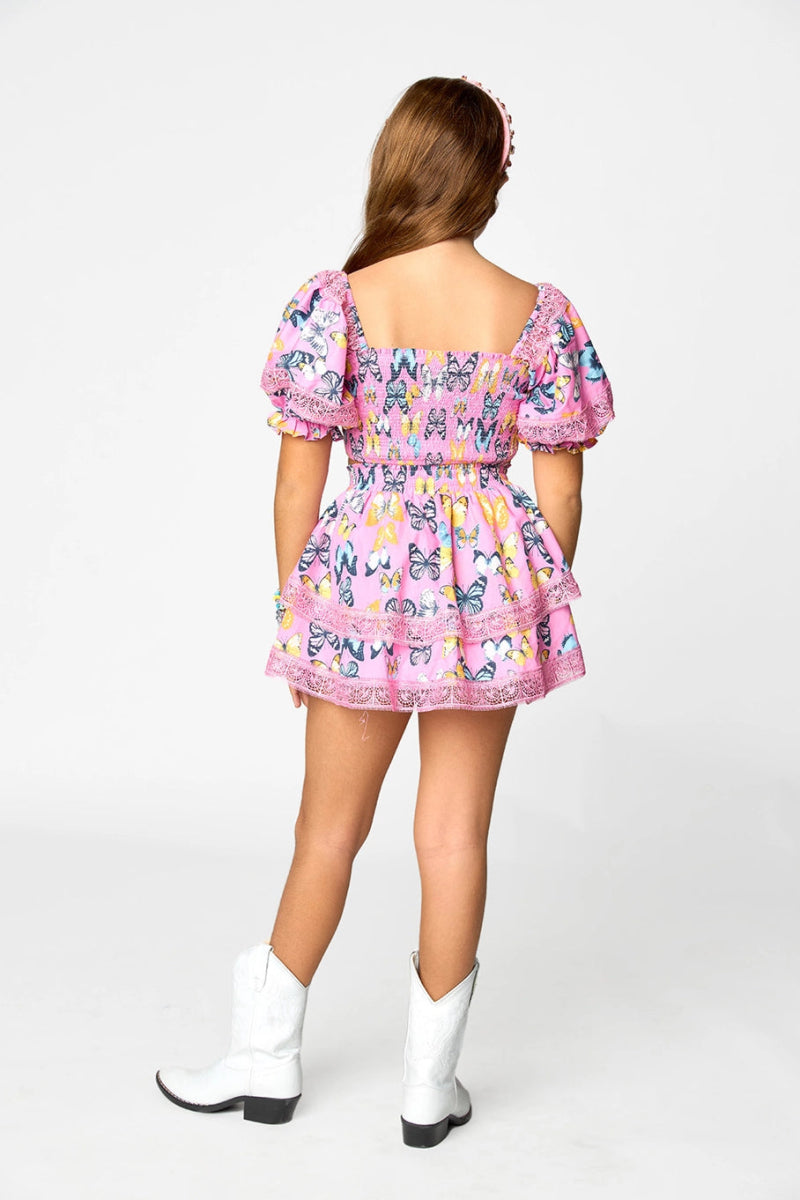 SIMONE BUTTERFLIES PUFF SLEEVE TOP & SKIRT SET - Women's Floral Print Blouse and Midi Skirt Outfit for Spring Summer Fashion | Perfect for Garden Parties, Date Nights & Casual Wear