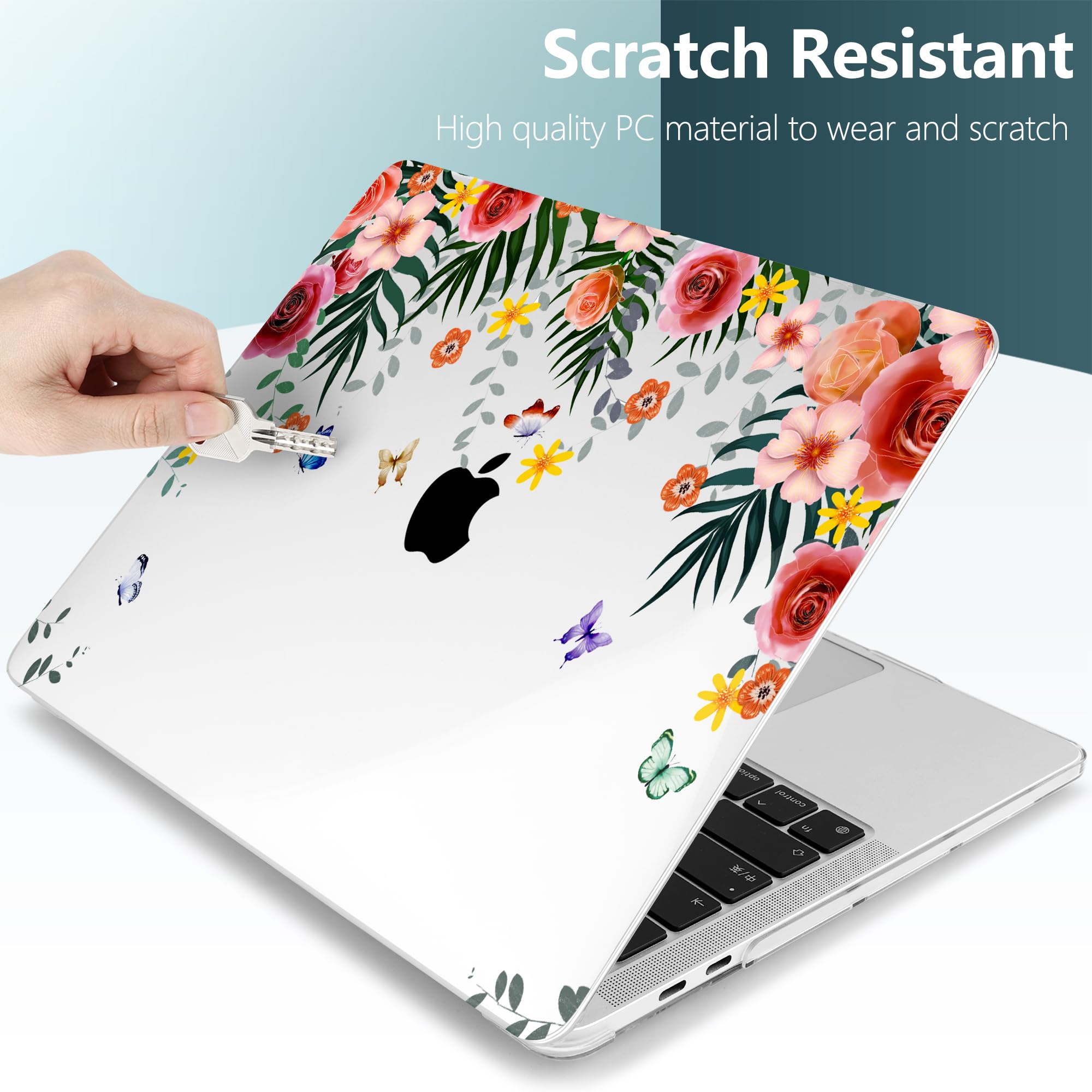 Ultra Slim Hard Shell Case for MacBook Pro 13 inch 2020 (A2251/A2289/A2338 M1) with Keyboard Cover & Screen Protector | Butterfly Floral Design | Perfect for Work, Travel & School Protection