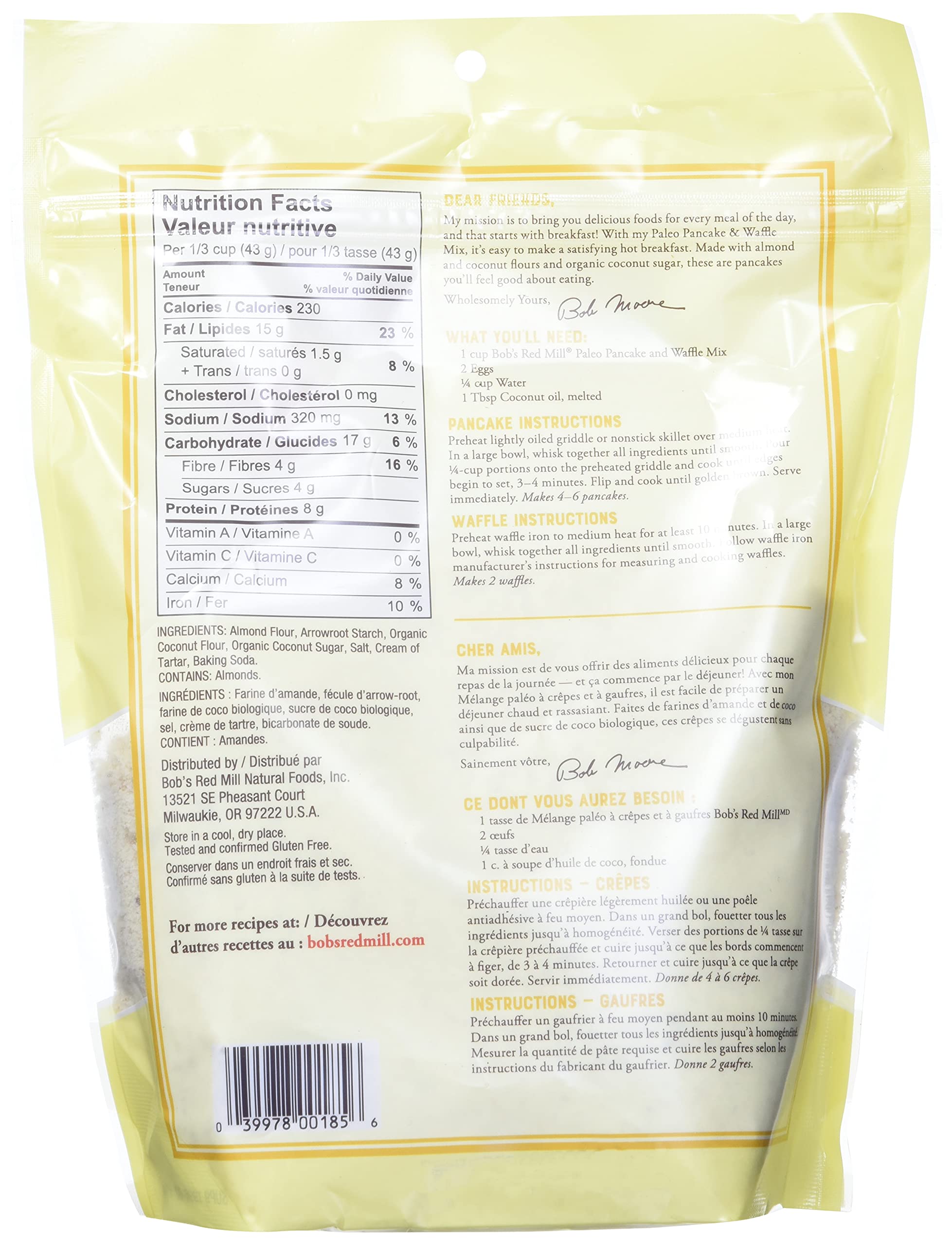 Bob's Red Mill Paleo Pancake & Waffle Mix - Gluten Free, Grain Free, 13 oz (368g) - Easy Breakfast Solution for Keto & Paleo Diets - Perfect for Pancakes, Waffles & Quick Morning Meals
