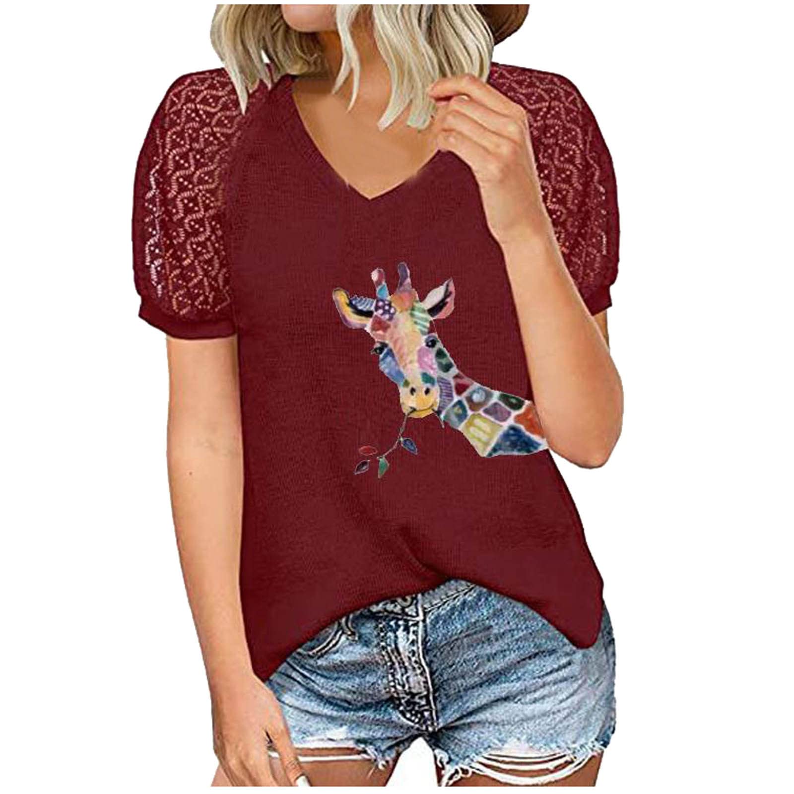 Wirziis Women's Summer Casual Hollow Short Sleeve V-Neck Waffle Blouse - Trendy Solid Loose Fit Tee Shirt for Beach, Vacation & Everyday Wear