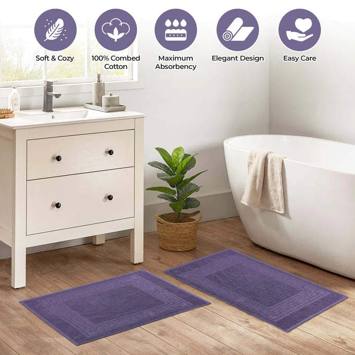 Premium Cotton 2-Piece Greek Key Border Bath Mat Set - Ultra Absorbent, Non-Slip Bathroom Rug - Perfect for Modern Bathrooms, Master Suites & Spa-Like Retreats