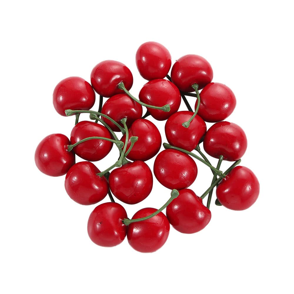 Realistic Artificial Cherry Decorations - 60pcs Foam Fake Cherries for Party, Wedding, Home & Table Centerpiece Decor - Lifelike Red Faux Fruit Ornaments for DIY Crafts, Gift Wrapping & Seasonal Displays