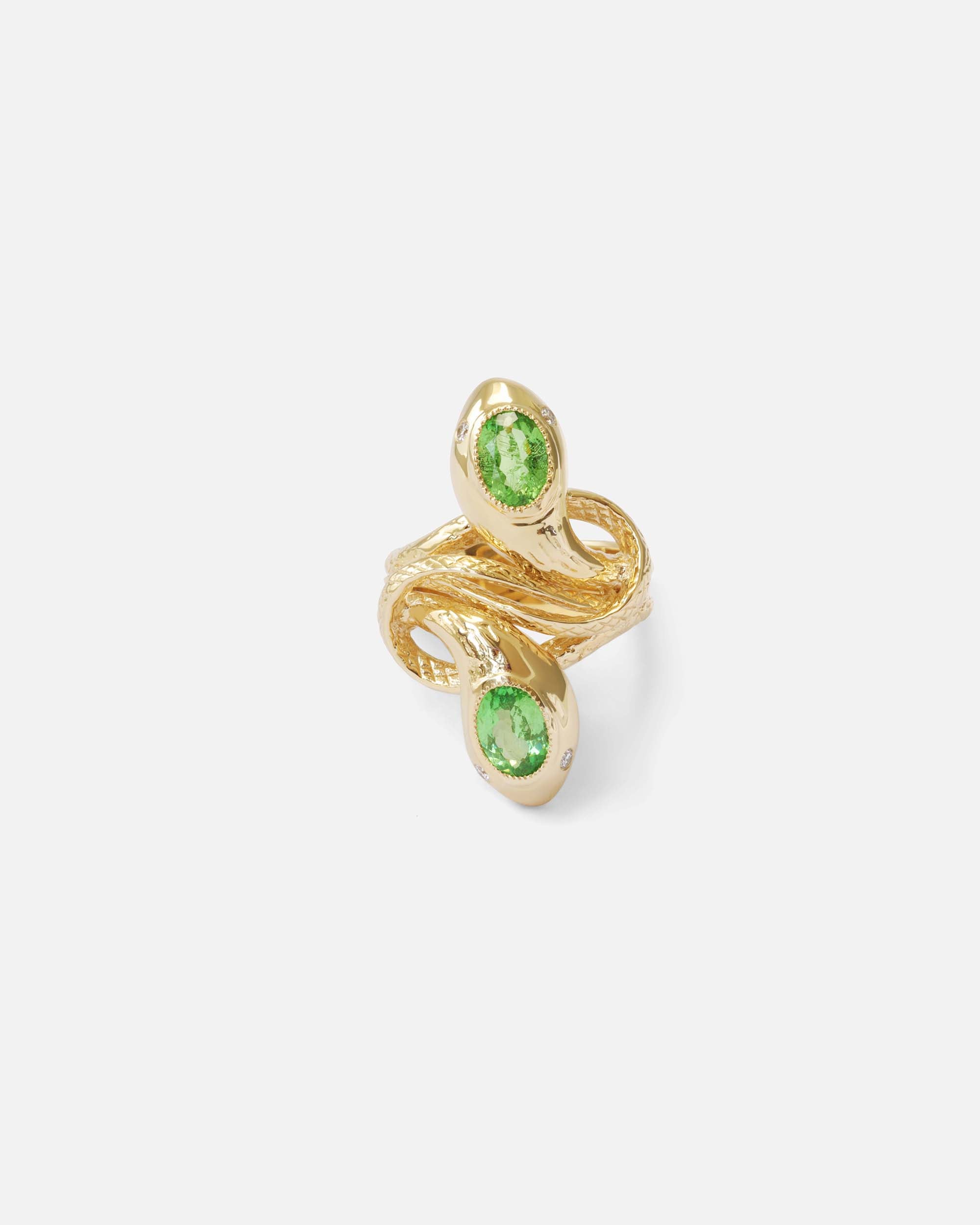 Duo Serpentes Ring - 18K Gold Tsavorite & Diamond Snake Jewelry for Women | Elegant Statement Piece for Parties, Weddings & Special Occasions