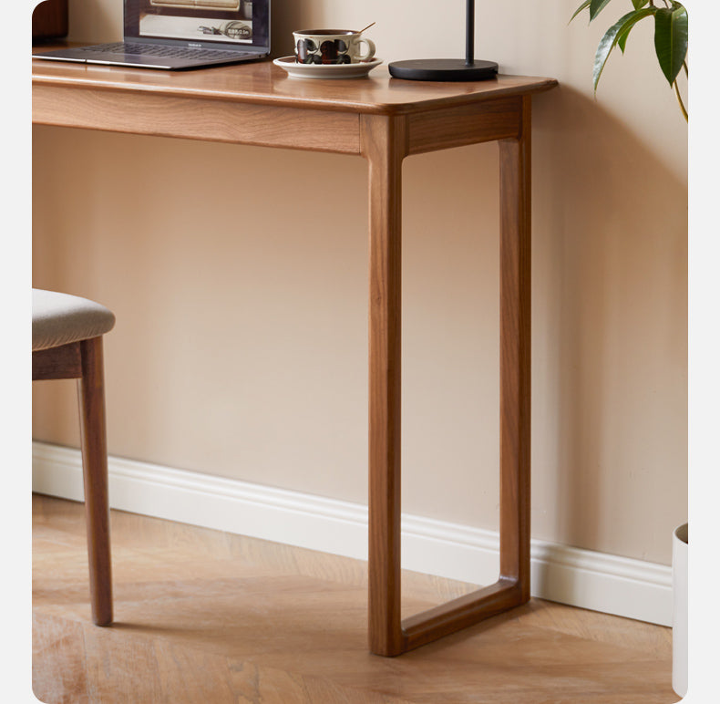 Premium Black Walnut Solid Wood Narrow Writing Desk - Modern Minimalist Home Office & Study Workstation for Small Spaces