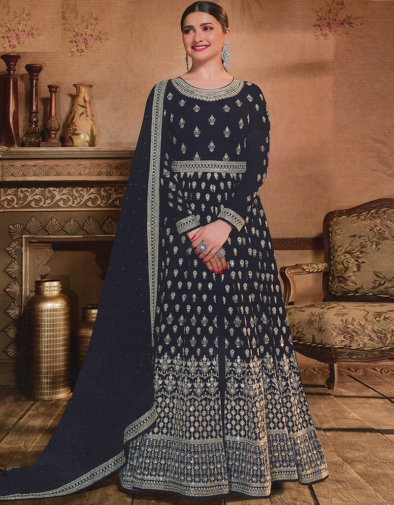 Elegant Black Georgette Anarkali Salwar Suit for Women - Traditional Indian Ethnic Dress for Weddings, Parties & Festive Occasions