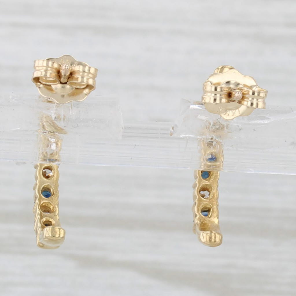 0.48ctw Genuine Sapphire & Diamond J Hook Earrings in 14k Yellow Gold - Elegant Jewelry for Weddings, Parties & Special Occasions