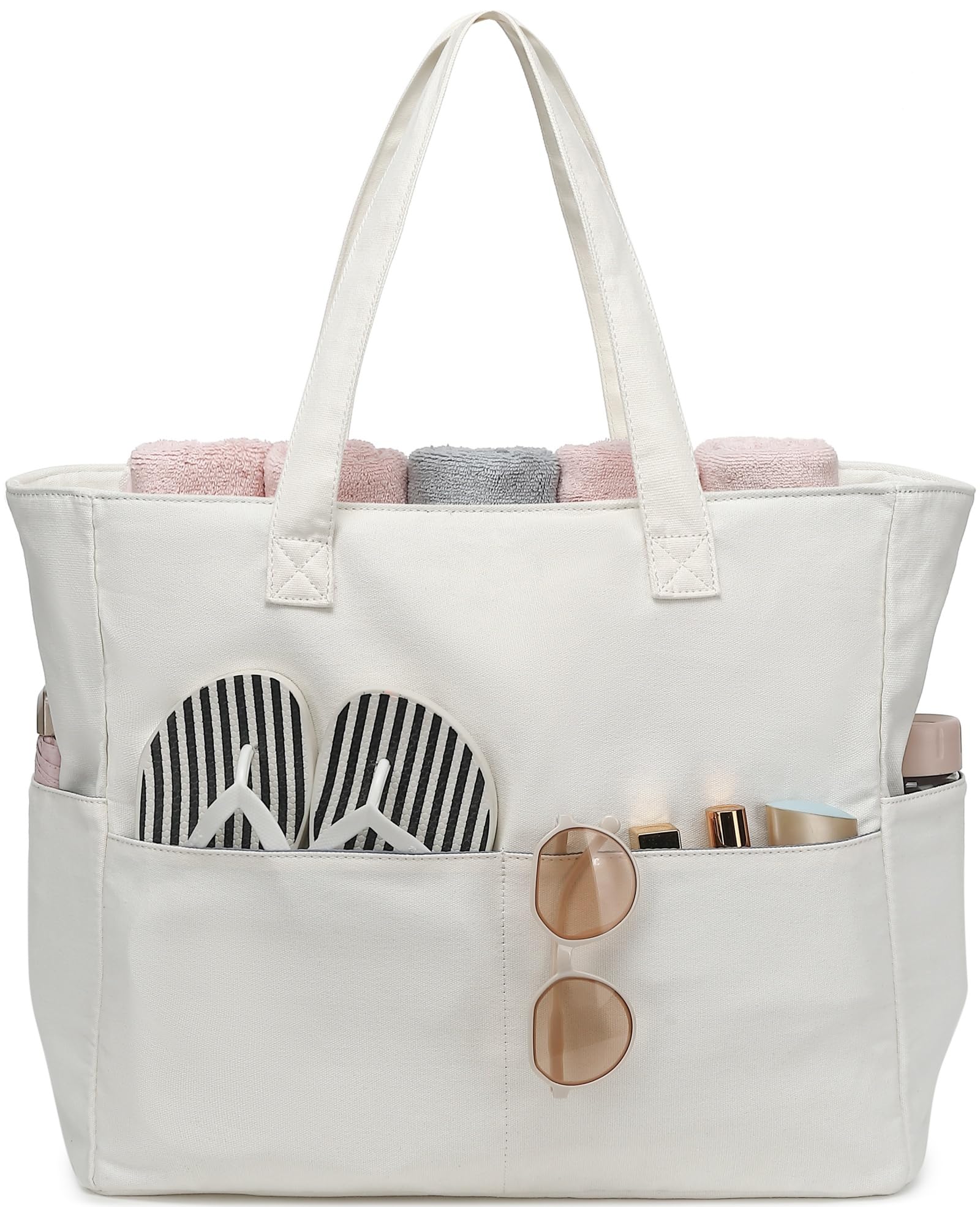 LEDAOU Large Waterproof Beach Tote Bag for Women - Sandproof Zippered Pool & Gym Bag with Wet Pocket - Perfect for Beach, Travel, Shopping & Groceries