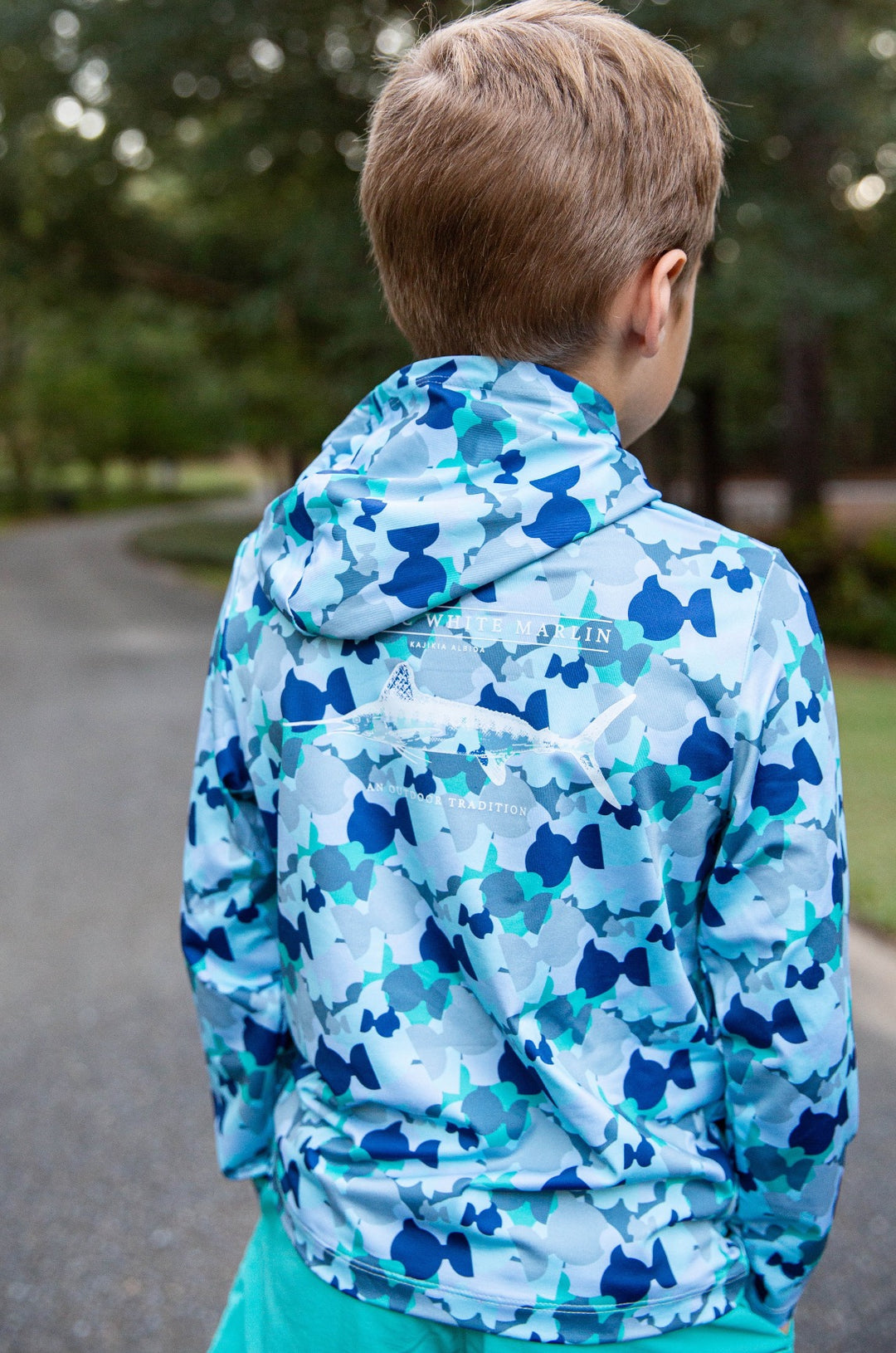 Pro Performance Hoodie Fishing Shirt - PRODOH Fish Camo White Marlin Design | Moisture-Wicking, UV Protection for Outdoor Fishing & Hiking