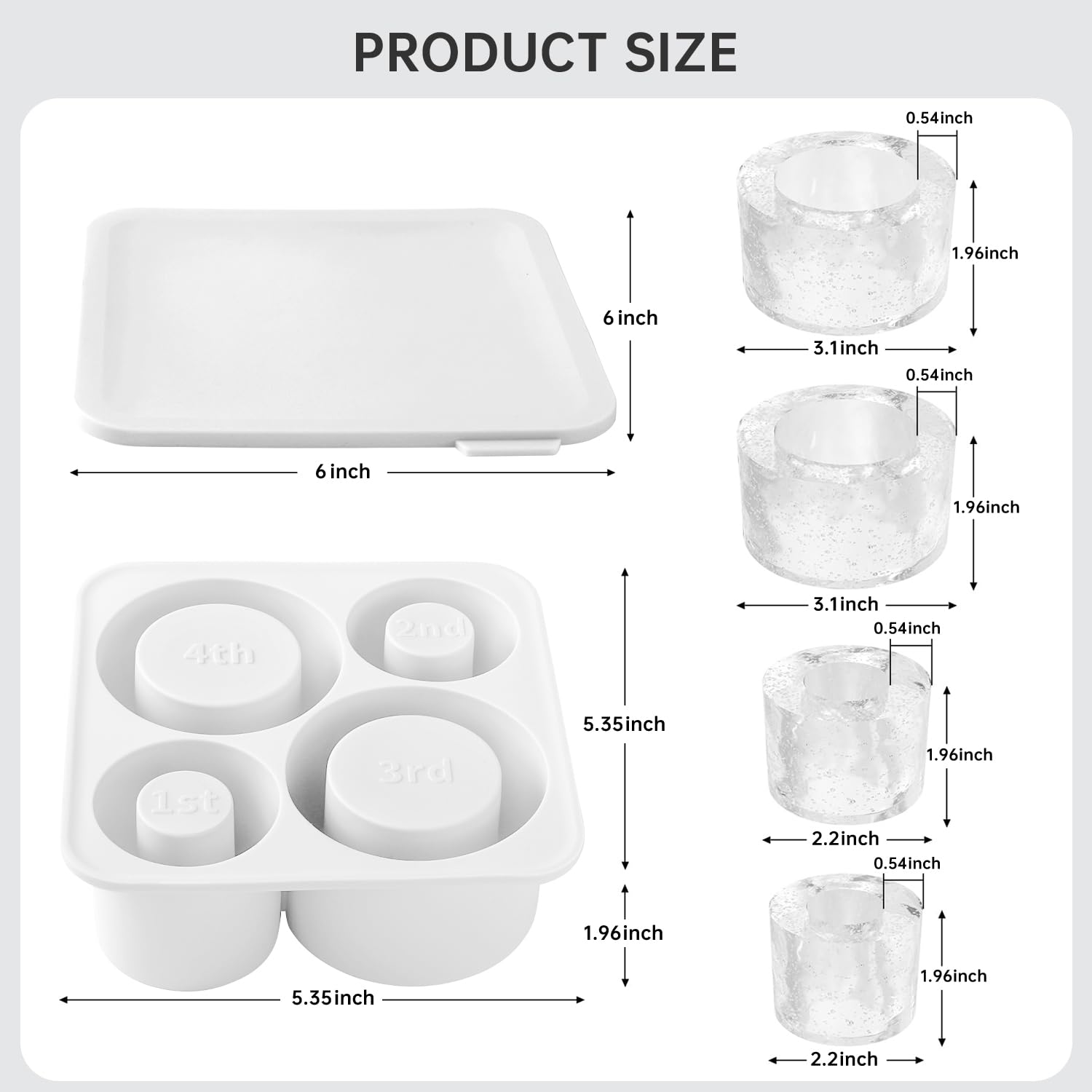 Stanley Cup Ice Mold - 4 Pack Silicone Hollow Cylinder Ice Cube Trays with Lid & Bin for 20oz 30oz 40oz Tumblers | Perfect for Freezer, Cocktails, Iced Coffee, Whiskey & Cold Drinks (White) - Party Essentials & Home Bar Accessories