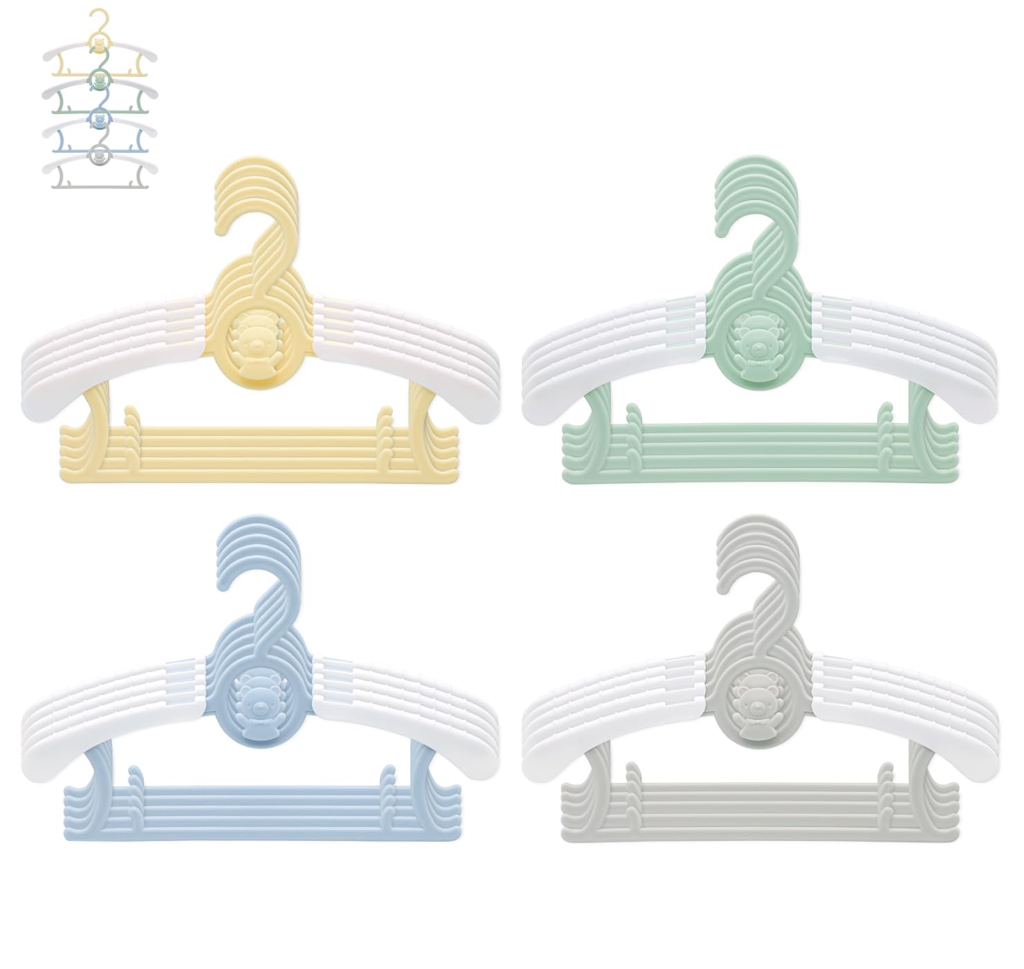 JSF Adjustable Baby Hangers 20 Pack - Non-Slip Extendable Toddler Clothes Hangers for Nursery & Kids Wardrobe Organization (Colorful Bear Design) - Perfect for Newborn Outfits, Baby Shower Gifts & Daycare Storage