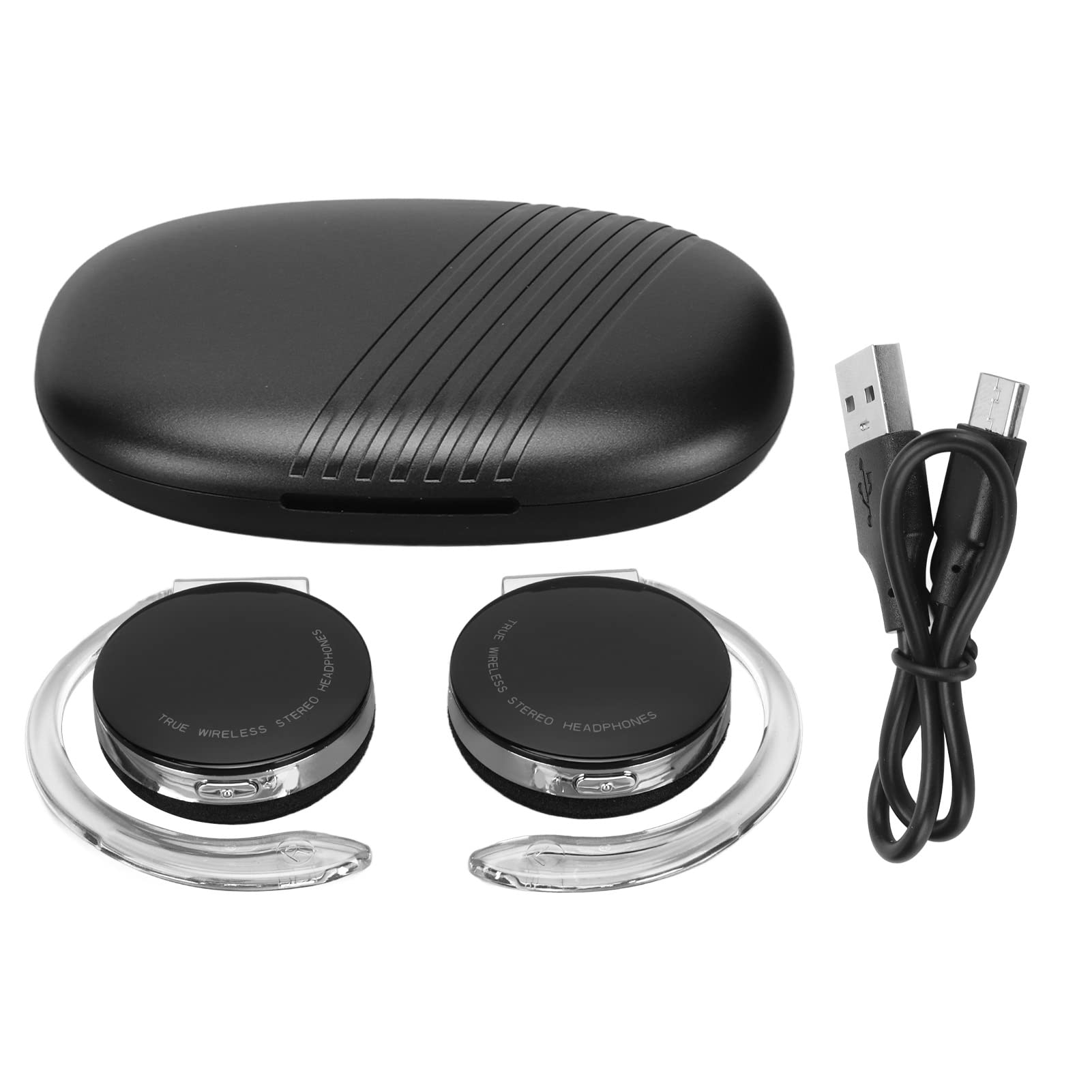 Jectse Clip-On Bluetooth Headphones - Wireless Earphones with Charging Case & Cable, Secure Fit for Running, Gym & Outdoor Activities (Black)