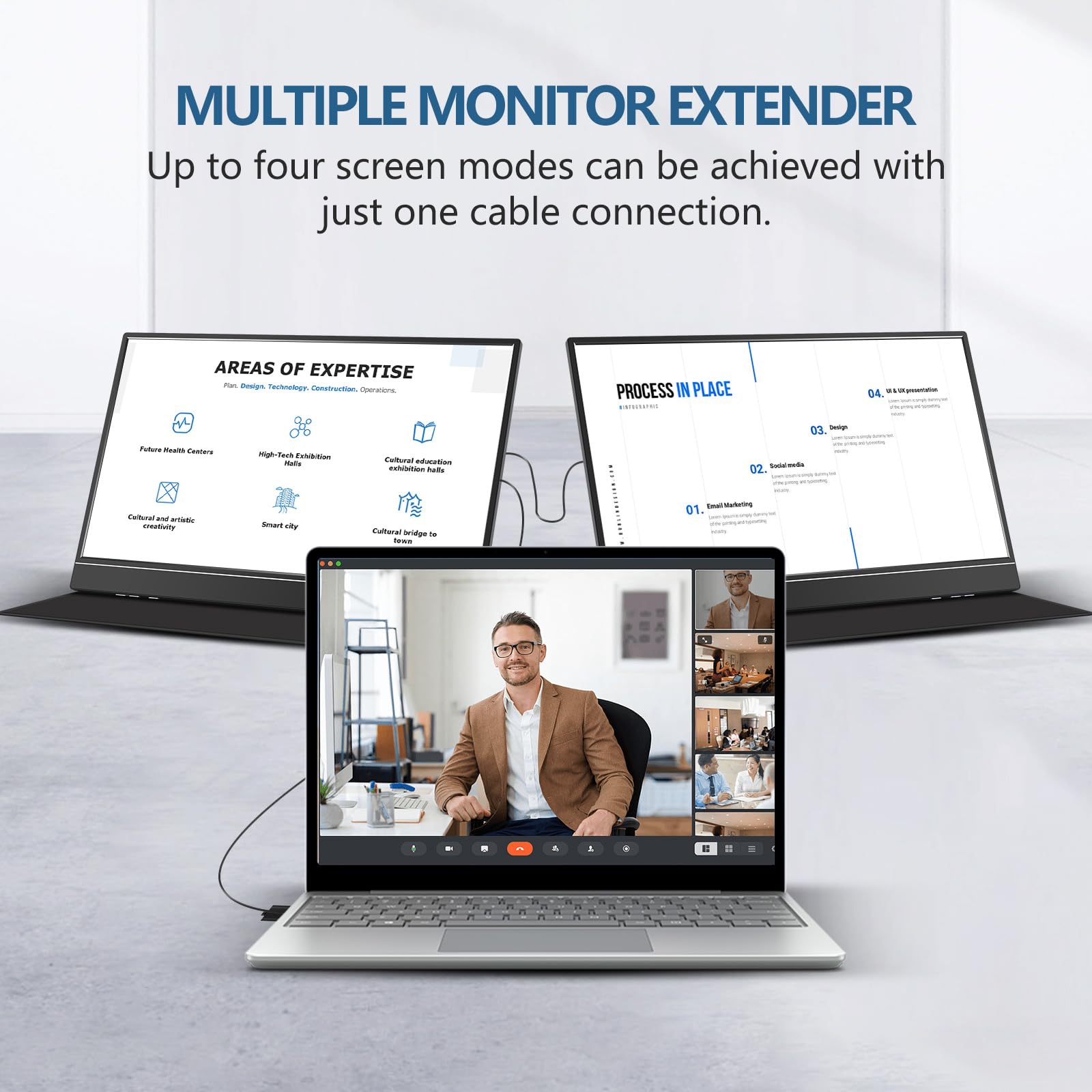 G-STORY 14 Inch FHD 1080P Portable Monitor with IPS Screen, USB-C & USB-A Connectivity, Adjustable Stand & Hidden Cable Design - Second Display for Laptop, PC, Mac, Phone - Perfect for Travel, Business & Remote Work