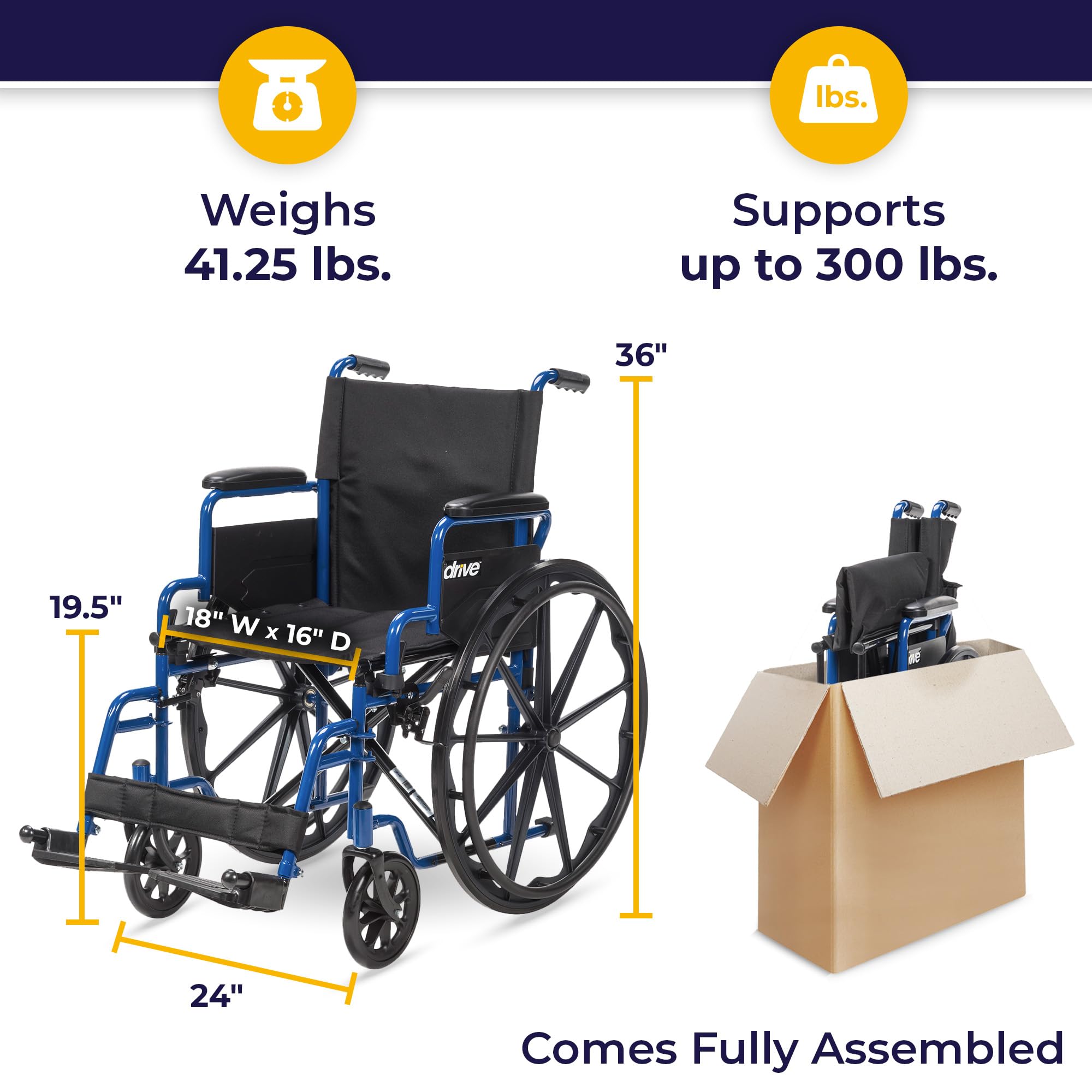 Drive Medical Single Axle Blue Streak Wheelchair - 18