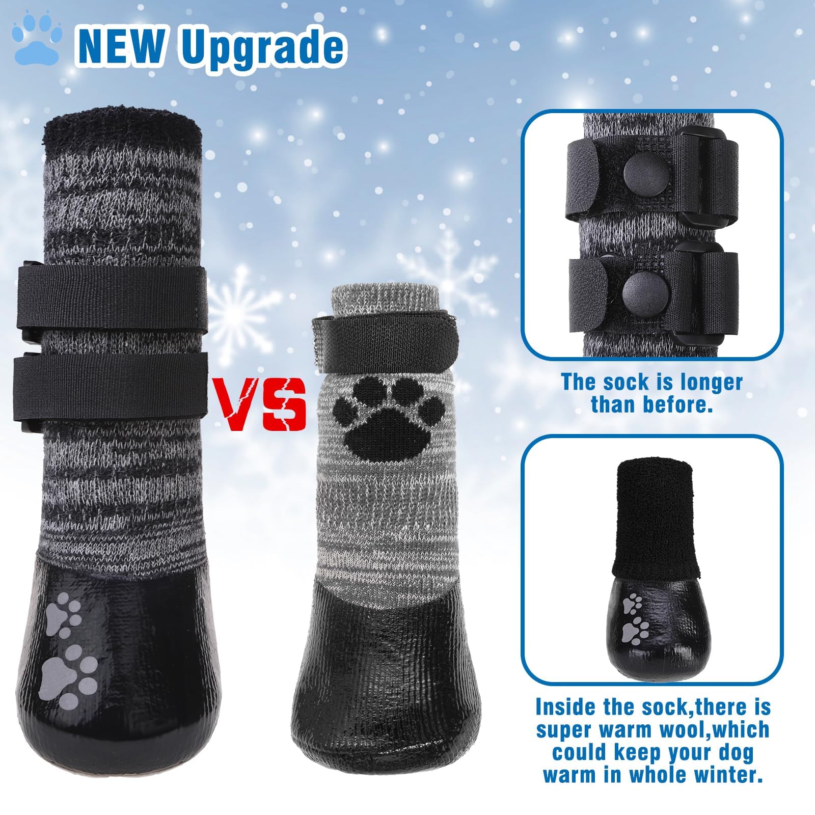 KOOLTAIL Anti-Slip Dog Socks with Grips - Waterproof Winter Boots for Small Medium Large Dogs - Paw Protector for Hardwood Floors - Prevent Licking & Keep Warm in Rain/Snow - Perfect for Indoor/Outdoor Use, Walking & Cold Weather Protection