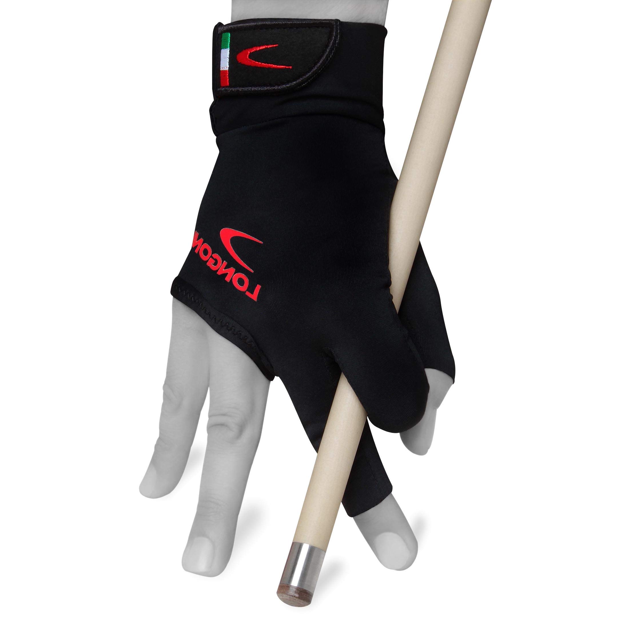 Longoni Black Fire 2.0 Billiard Pool Cue Glove - Left & Right Hand Comfort Fit - Black - Perfect for Snooker & 8-Ball Tournaments