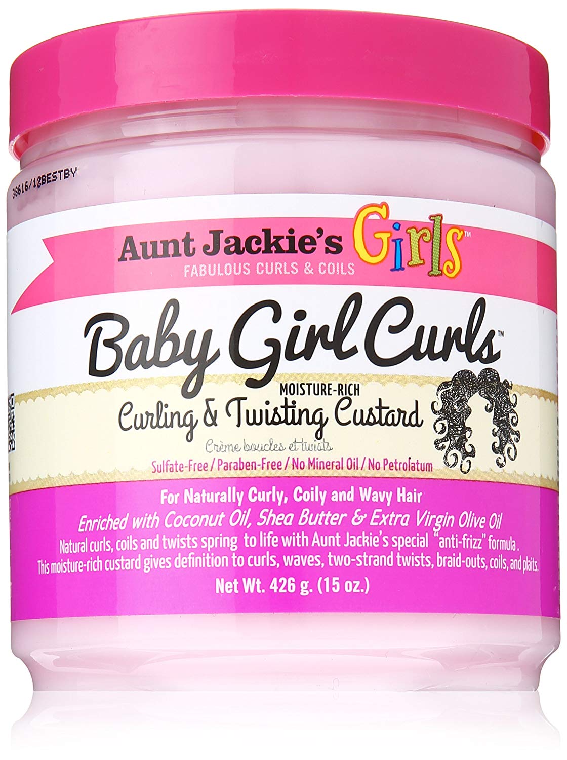 Aunt Jackie's Girls Baby Curls Curling & Twisting Custard - Natural Hair Styling for Defined Curls & Twists - Perfect for Wash & Go, Twist Outs & Protective Styles