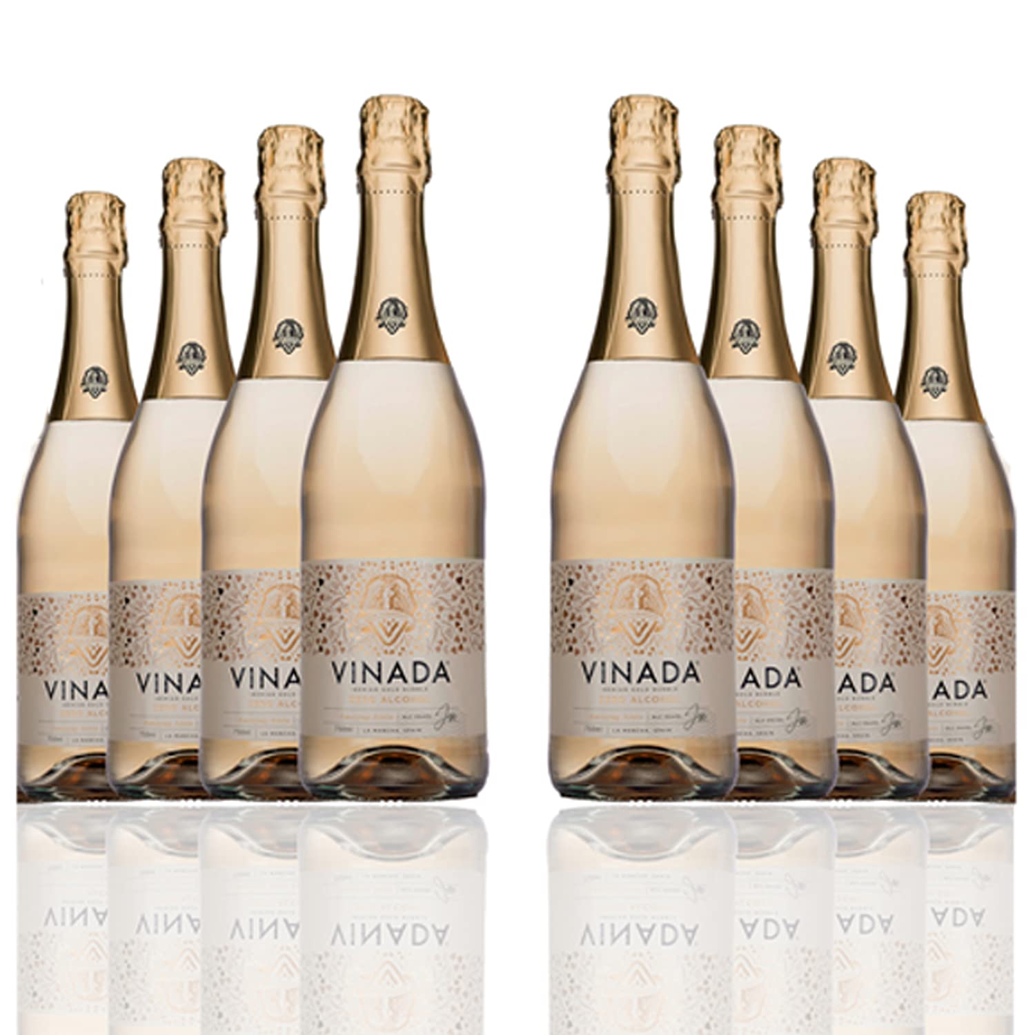 VINADA Sparkling Gold Non-Alcoholic Wine - 750ml (8 Bottles) - Premium Alcohol-Free Beverage for Celebrations, Parties & Healthy Lifestyle
