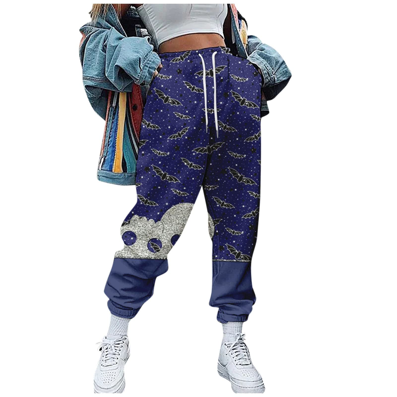RLMIDHB Women's Halloween Sweatpants - Graphic Print Color Block Loose Lounge Pants, High Waist Casual Joggers for Women - Perfect for Halloween Costumes, Party Outfits, Home Lounging and Gym Workouts
