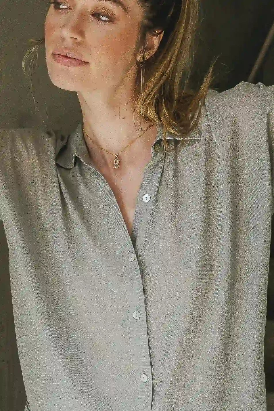 Nadia Light Grey Button Up Blouse for Women - Casual & Office Wear - Final Sale