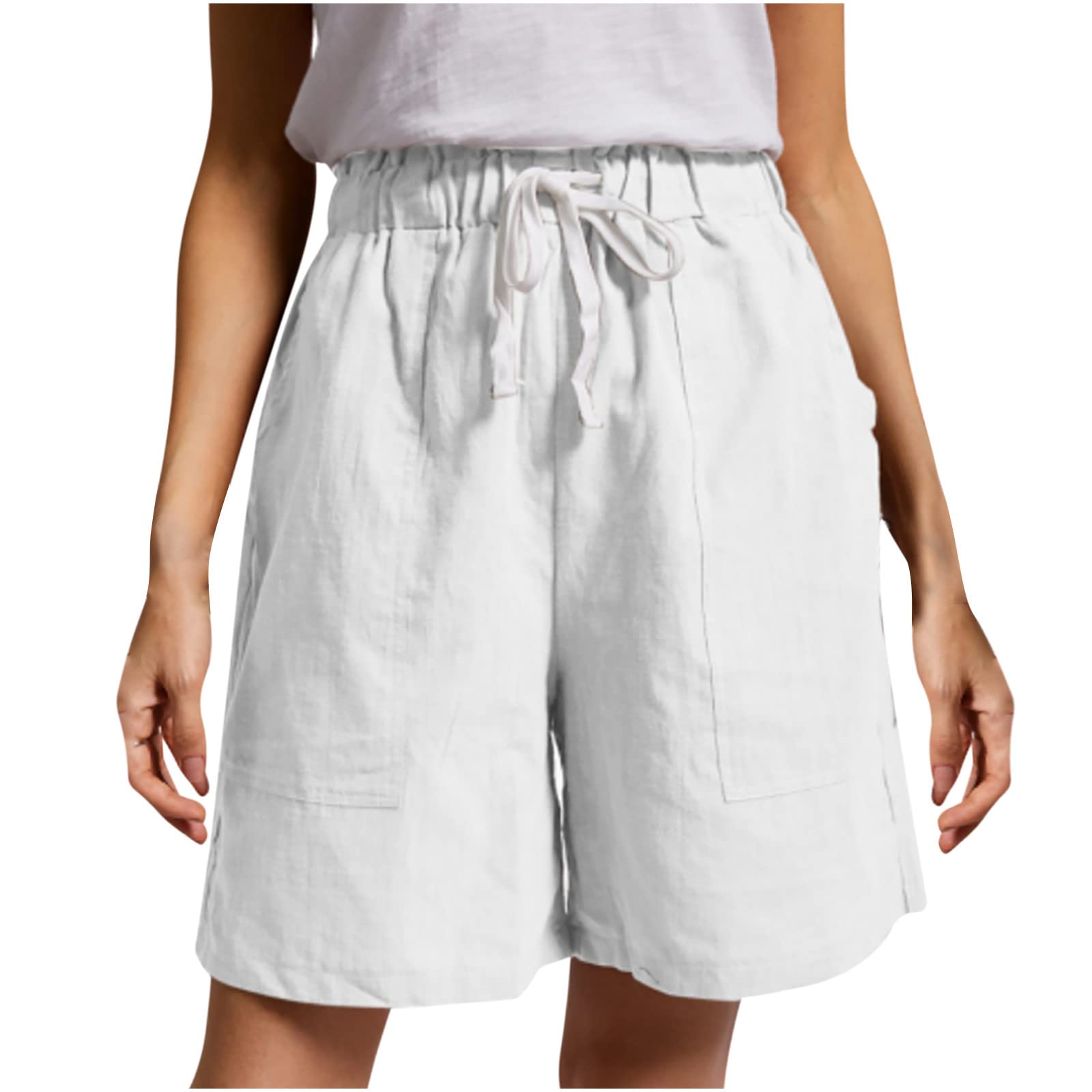 Vintage Women's High Waist Bermuda Lounge Shorts - Boho Ethnic Beach Linen Shorts for Summer, Knee Length Casual Wear - Perfect for Vacation, Yoga & Outdoor Activities