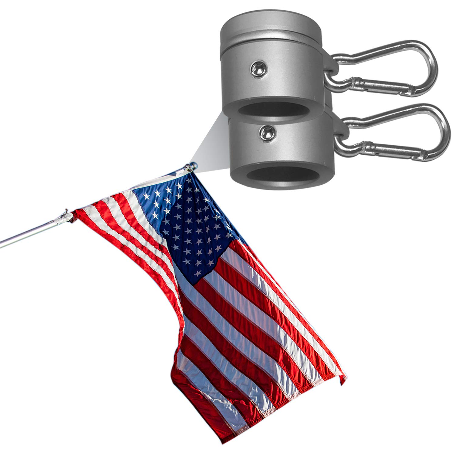 Galapara 2PCS 1.25 Inch Aluminum Alloy Flag Pole Rings - 360 Degree Rotating Flag Mounting Clips for Outdoor Flags, Garden Decor, and Patriotic Displays