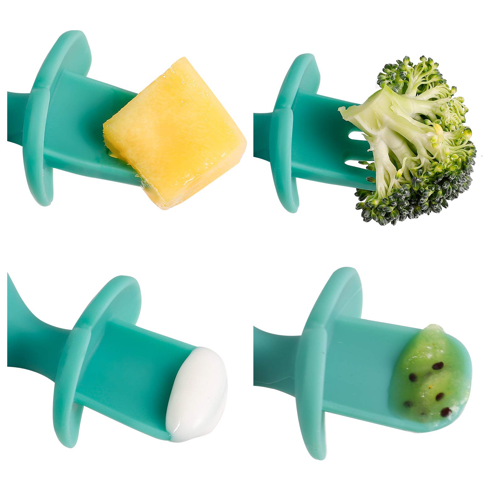 BPA-Free Silicone Baby Spoons and Forks Set - Soft Weaning Training Utensils for Infants 4+ Months - Self Feeding Starter Kit for Toddlers (Green) | Perfect for First Foods, Baby-Led Weaning & Mealtime Independence