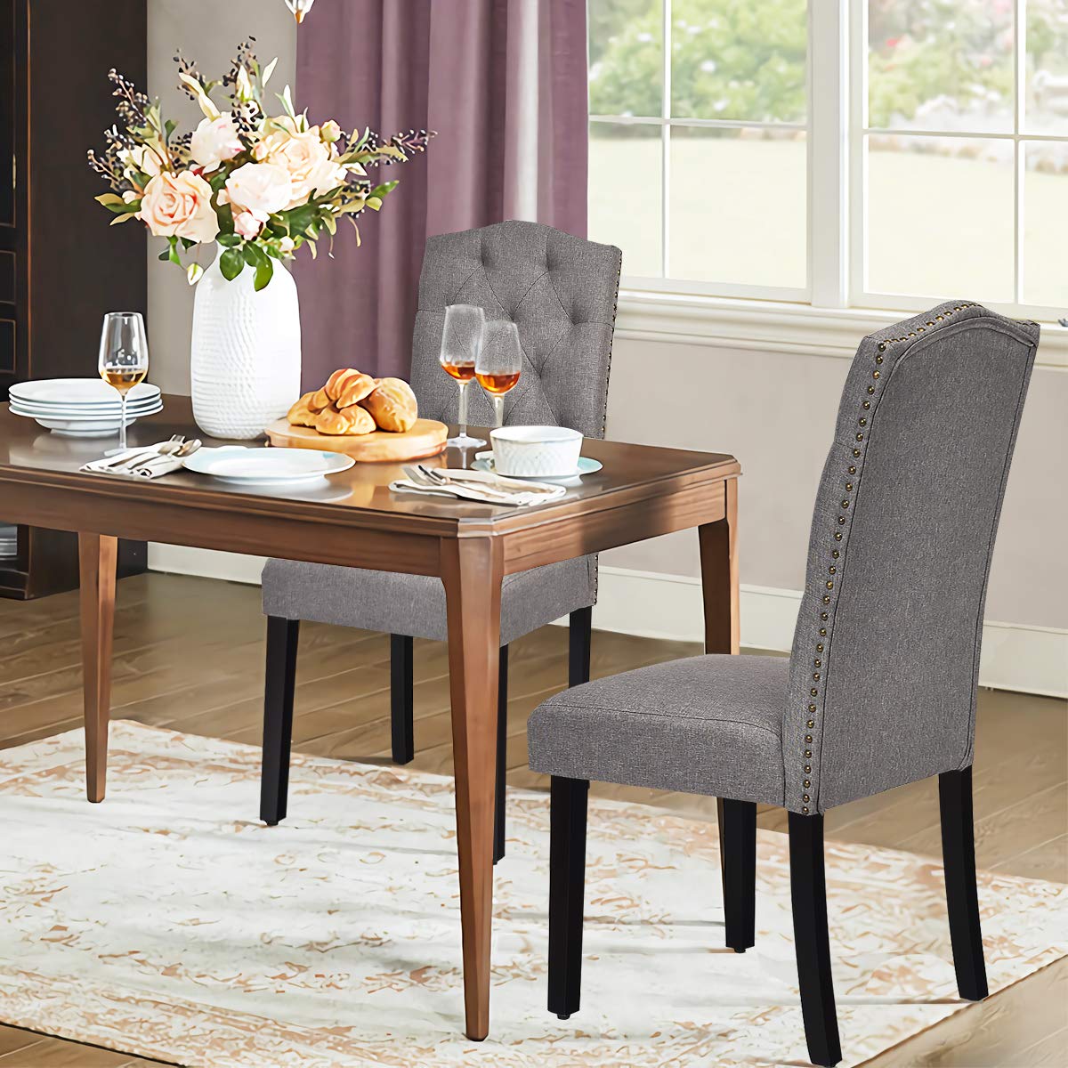 Giantex 4-Piece Tufted Fabric Dining Chair Set with Nailhead Trim - Modern Upholstered Parsons Chairs with Padded Seat & Tall Backrest - Perfect for Kitchen, Dining Room, Breakfast Nook & Home Decor