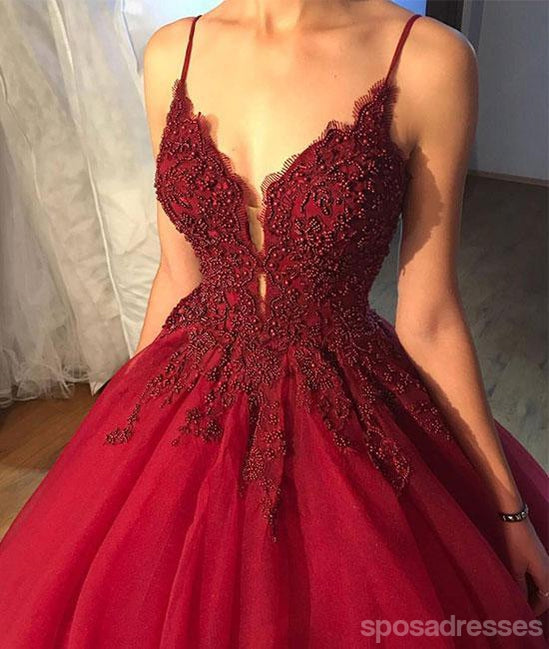 Elegant Dark Red A-Line Lace Beaded V-Neck Long Evening Prom Dress for Women - Perfect for Formal Dances, Weddings & Special Occasions