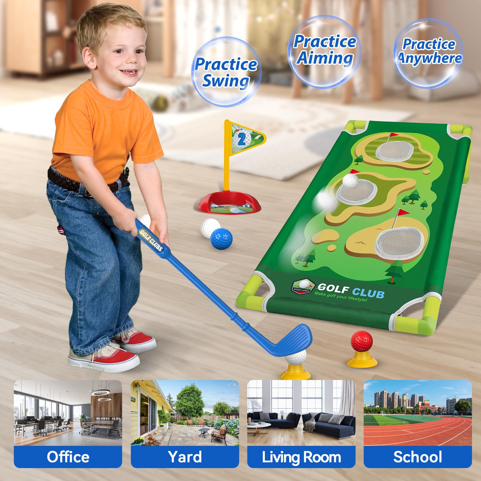 **Liberry Toddler Golf Set for Kids Ages 2-5 - Upgraded Golf Cart with Cornhole Board & Putting Mat - Indoor & Outdoor Golf Toys for Boys & Girls - Perfect Birthday Gift for Backyard & Playroom Fun**