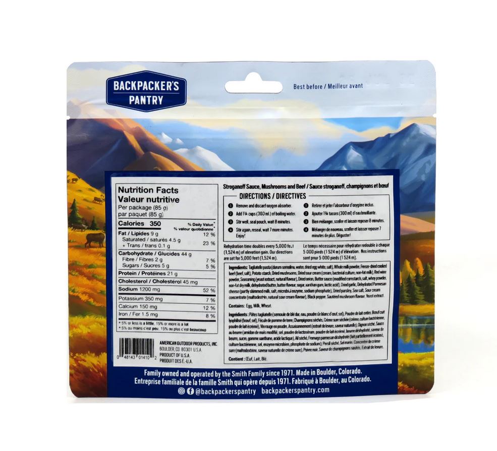 Backpacker's Pantry Beef Stroganoff with Egg Noodles & Mushrooms - Lightweight Freeze-Dried Meal for Camping, Hiking & Backpacking - Single Serving
