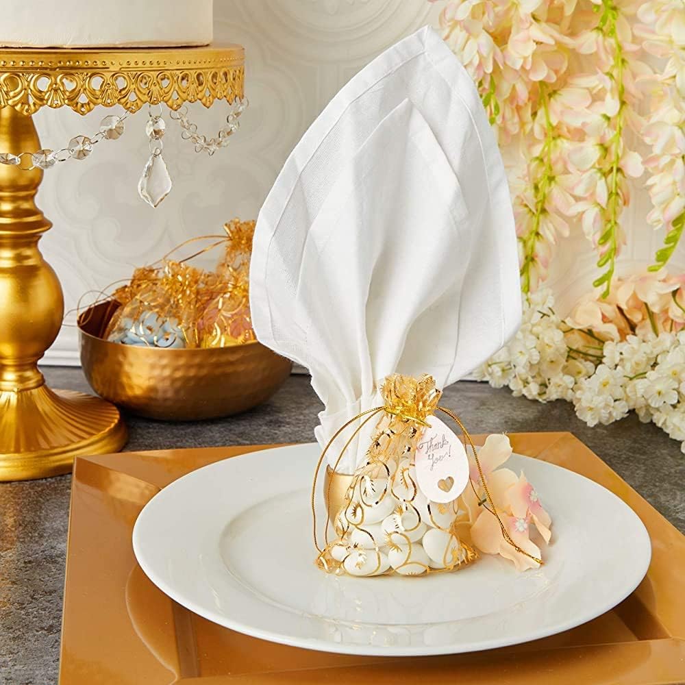 Premium Printed Organza Gift Bags - 25-Pack Golden Drawstring Pouches for Weddings, Jewelry, Party Favors & Special Occasions | Elegant Return Gift Packaging Solution