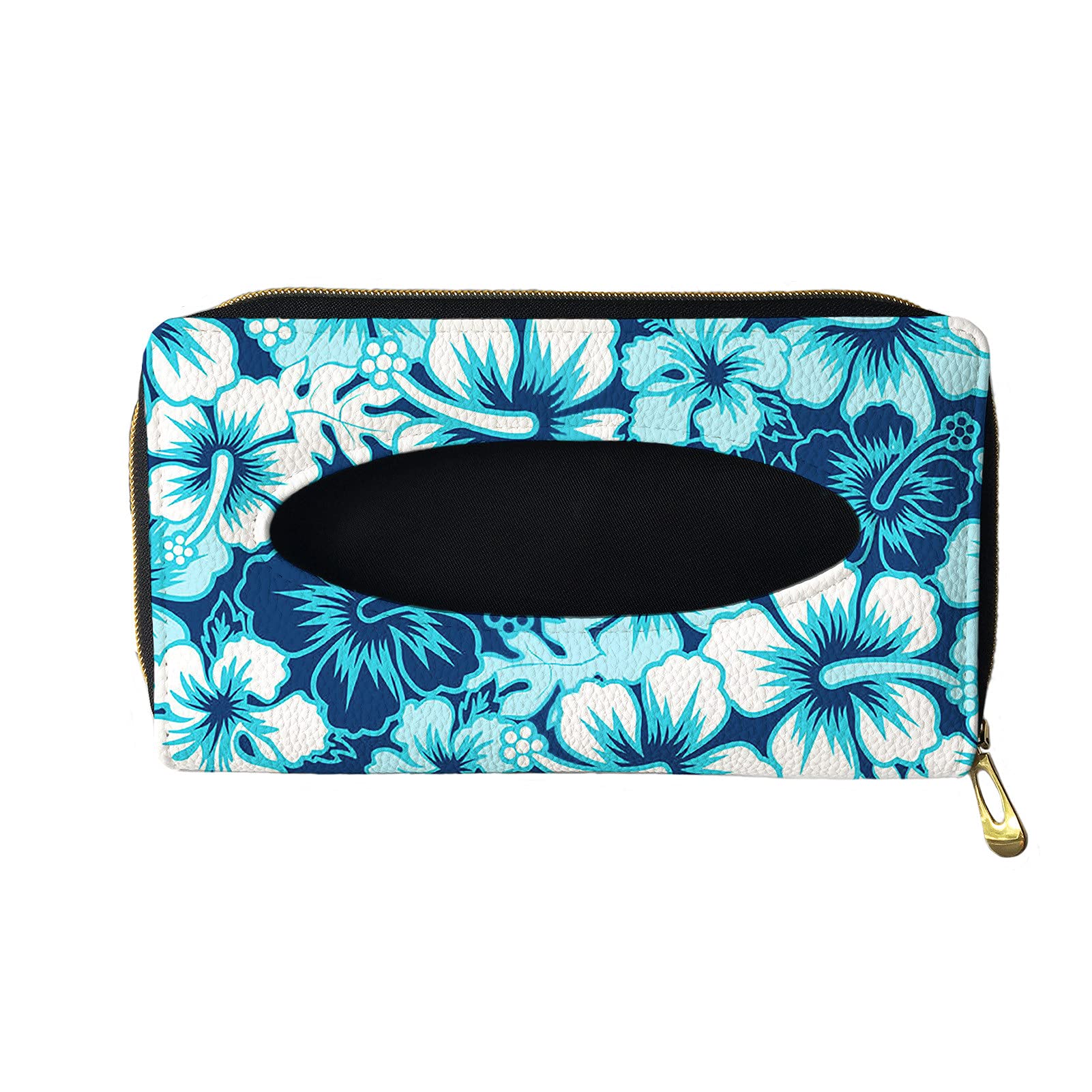 Hibiscus Print PU Leather Car Tissue Box Holder - Hanging Sun Visor Vehicle Paper Towel Storage with 2 Clips | Perfect for Women's Cars & Road Trips