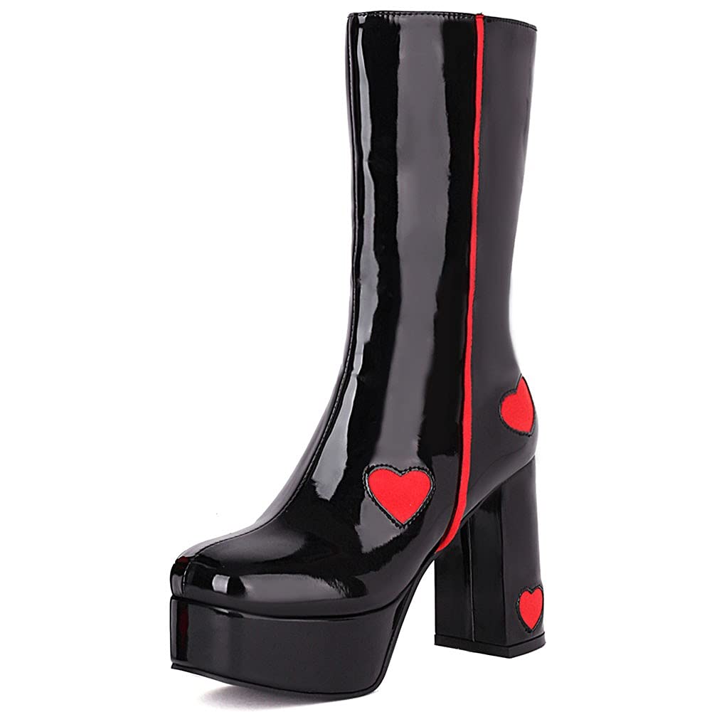 AOSPHIRAYLIAN Women's Go Go Boots - Block Heel, Zipper Closure, Sweetheart Platform Knee High Boots for Women | Perfect for Retro Fashion, Night Out & Vintage Style Outfits