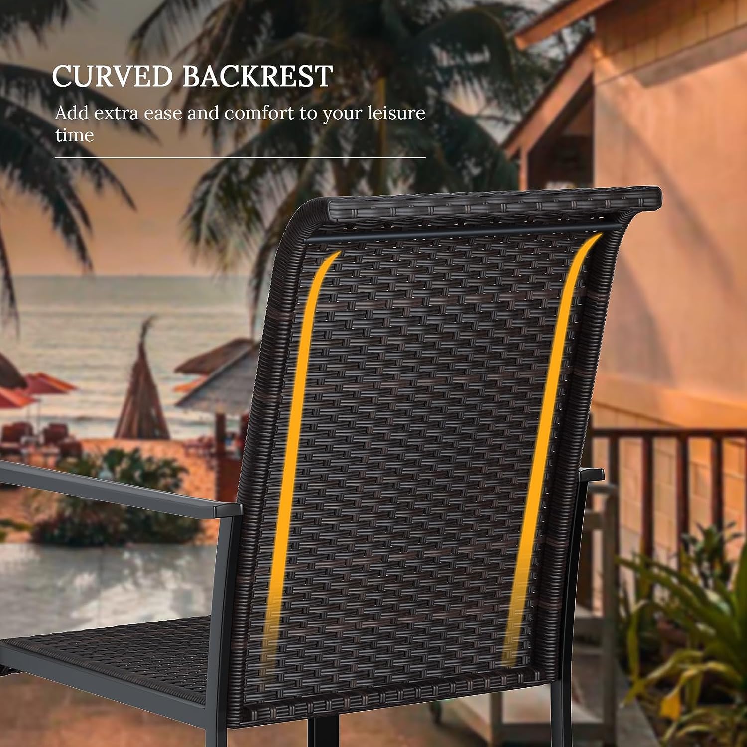 VICLLAX 3-Piece Outdoor Bistro Set - 2 Rattan Chairs & Metal Square Table - Perfect for Garden, Deck, Backyard, Balcony - Durable Patio Furniture for Dining & Relaxing