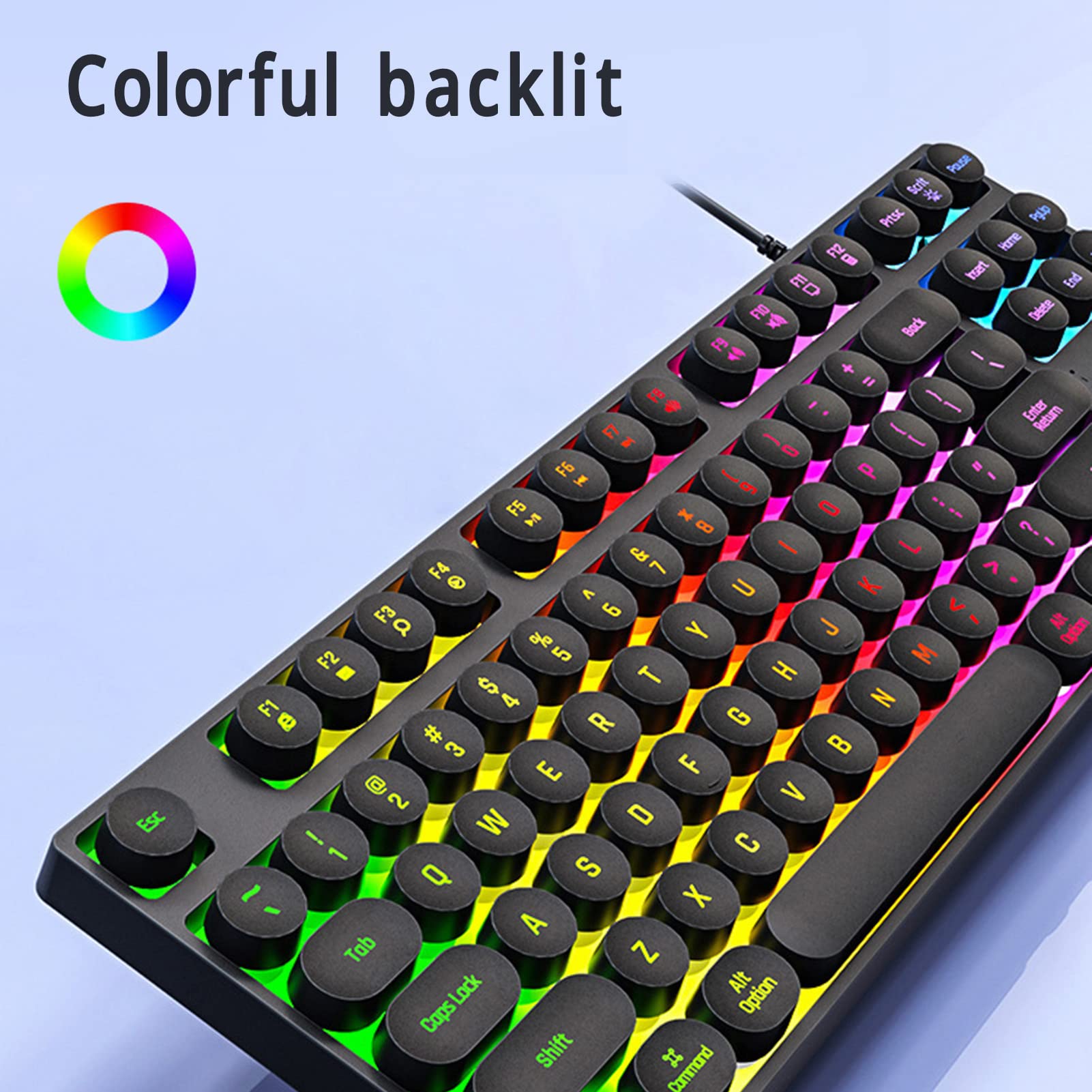 Haofy 87-Key Round Gaming Keyboard - Plug & Play Mechanical Keyboard for PC, Laptop, Dorm (Black) | Perfect for Esports, Typing & Office Work