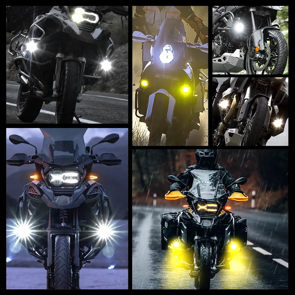 LOYO 60W LED Motorcycle Headlights - Amber & White Dual Color Off-Road Lights for Harley, Honda, Yamaha - Waterproof Fog Lights for Night Riding, Adventure & Off-Roading