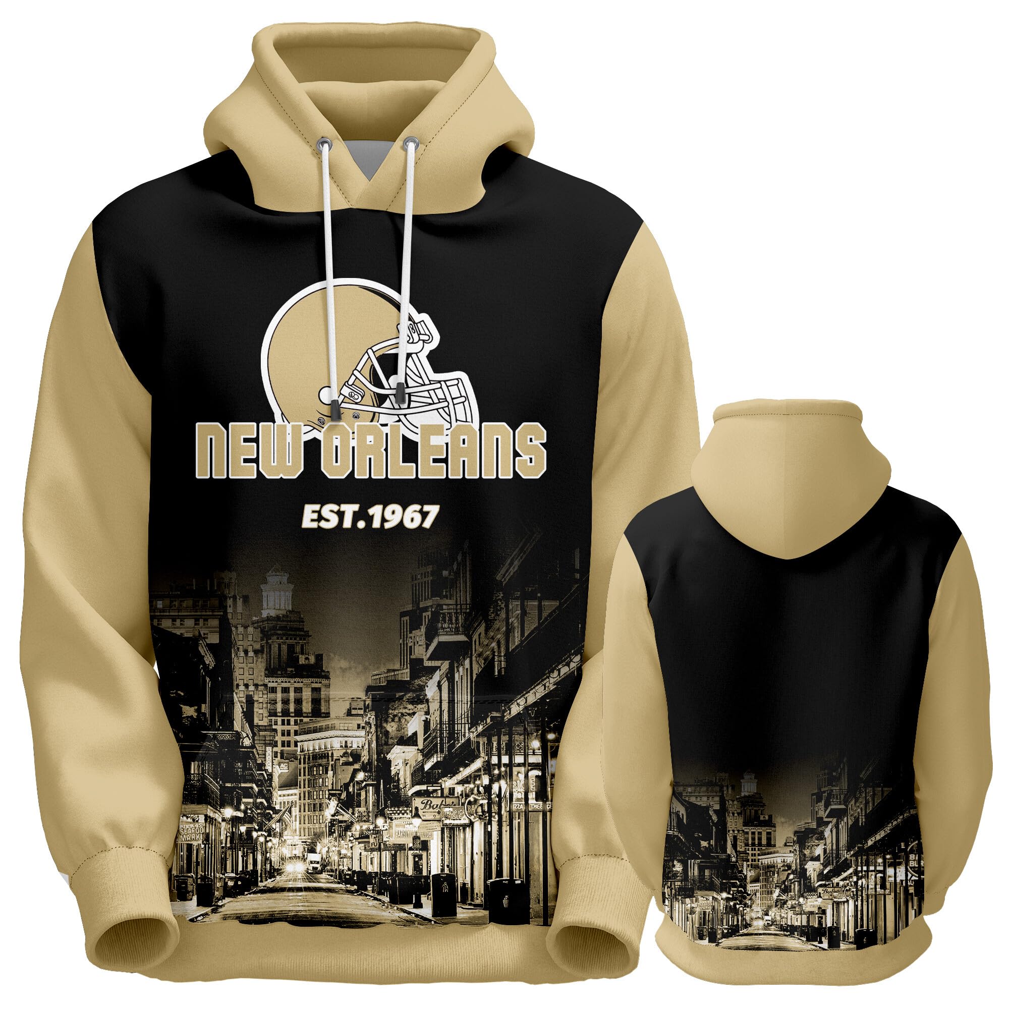 Men's City Night View Football Hoodie - American Football Fan Gift, Hip Hop Pullover Hooded Sweatshirt for Casual Wear & Game Day Outfits