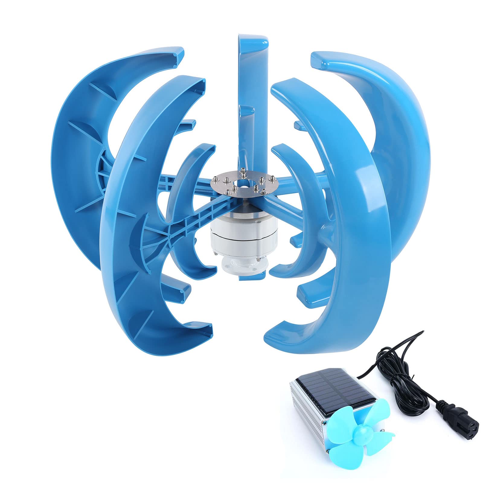 12KW Hybrid Wind Solar Power System with 5-Blade Vertical Axis Wind Turbine, Controller & LED Lantern - Home Windmill Generator Kit for Off-Grid Energy, Camping & Emergency Power Backup