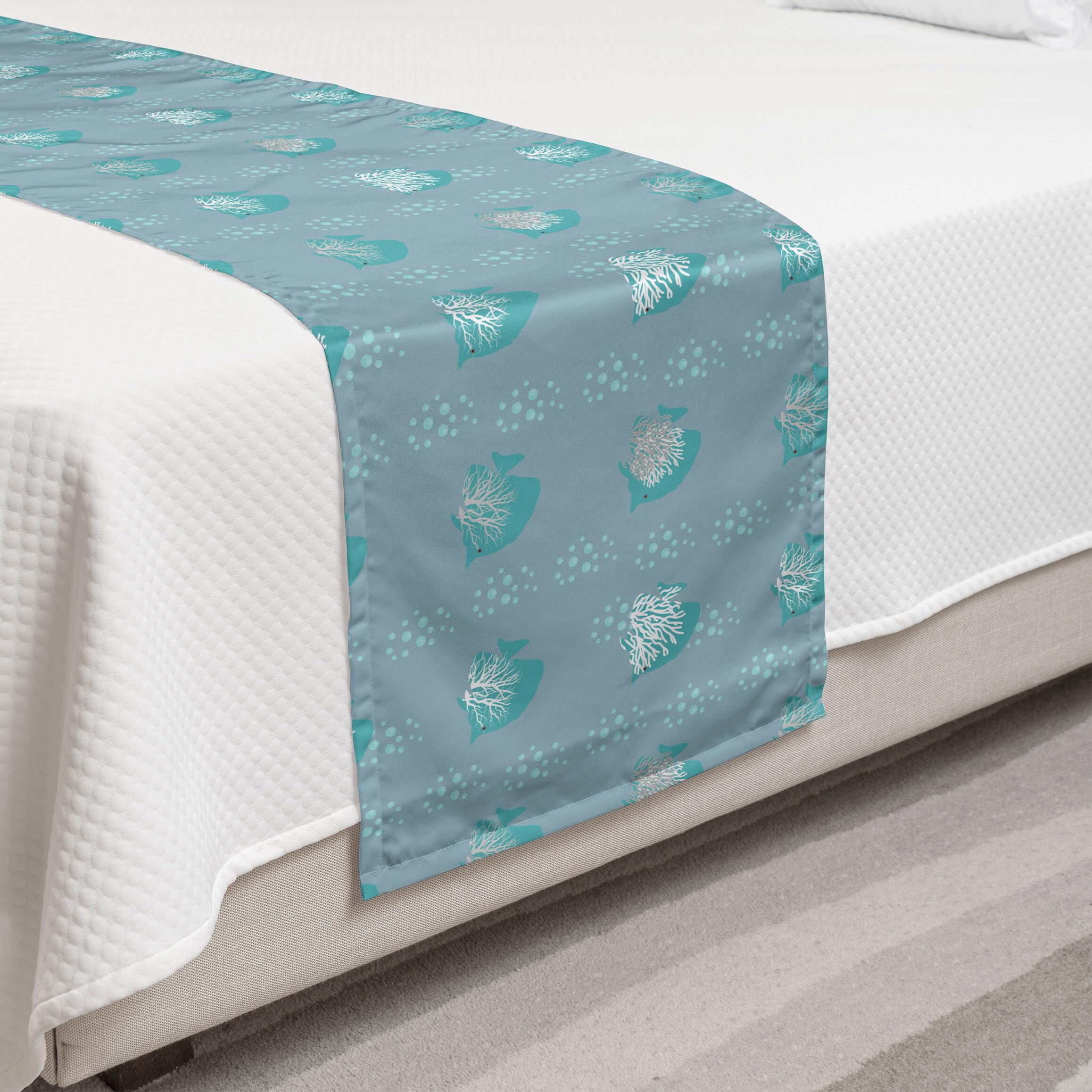 Ambesonne Fish Bed Runner - Coral Double Exposure Bubbles Underwater Design, Decorative Accent Bedding Scarf for Hotels, Homes & Guestrooms - Twin Size, Slate Blue Seafoam - Perfect for Coastal, Nautical & Beach Themed Bedrooms