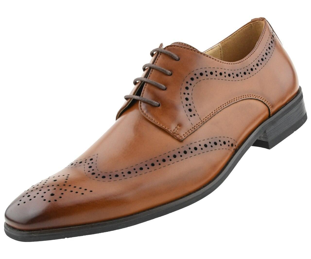 Stylish Tan Wingtip Dress Shoes for Men - Classic Oxford Brogues for Formal & Business Occasions