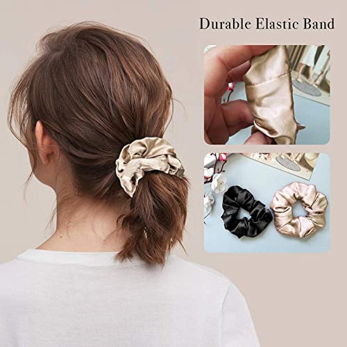 Belicia Silk Hair Scrunchies - 4 Pack Premium Silk Hair Ties for Women - Gentle Elastic Hair Bands for Ponytails, Buns & Hair Care - Perfect for Work, Gym & Everyday Use