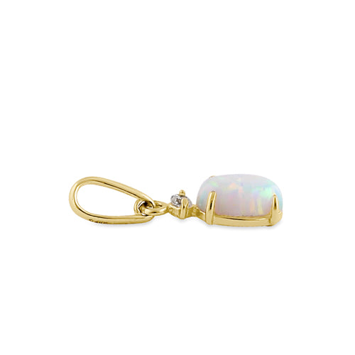 14K Solid Yellow Gold White Opal & CZ Oval Pendant Necklace - Elegant Jewelry Gift for Women, Perfect for Weddings, Anniversaries & Special Occasions
