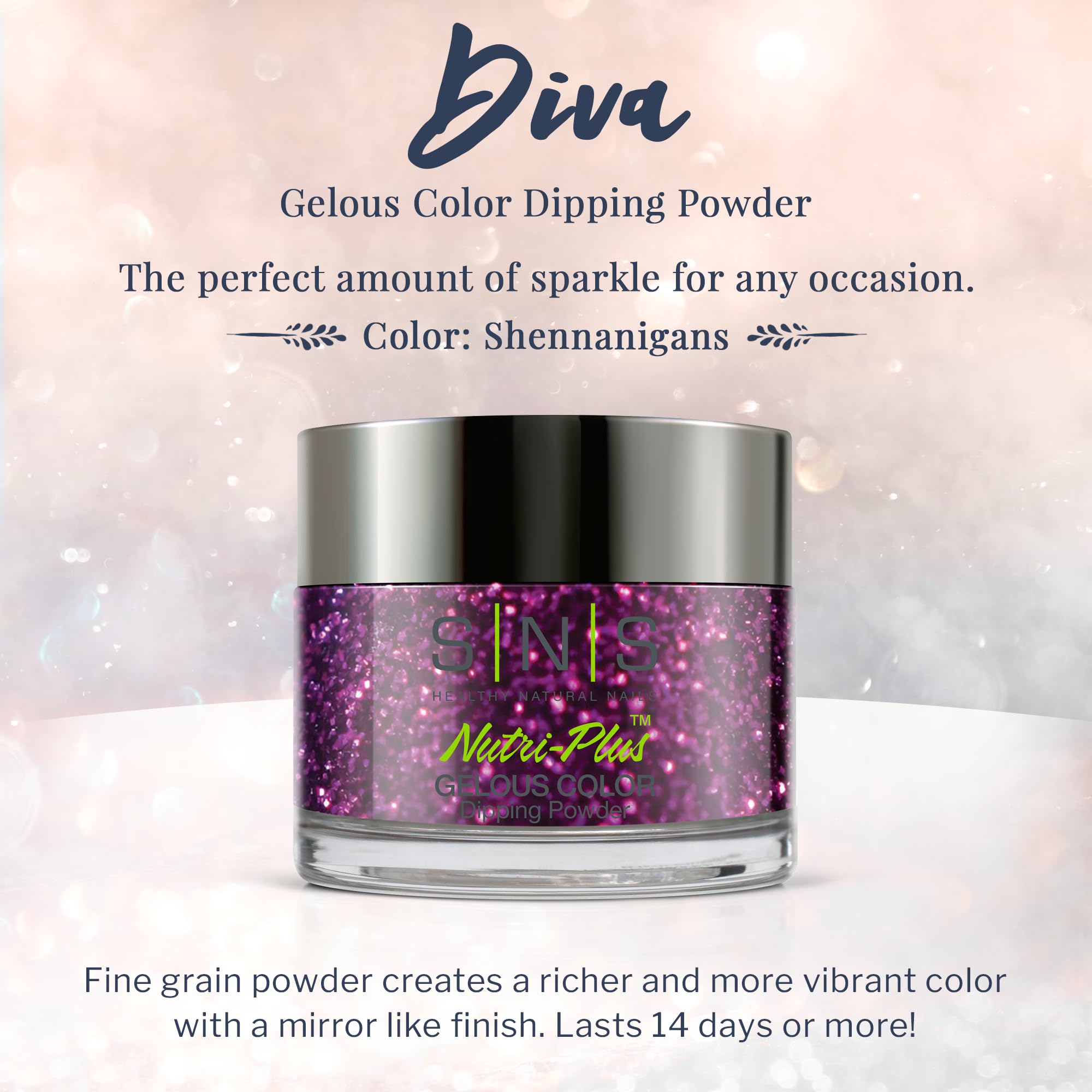 SNS Nail Dip Powder - Gelous Color Dipping Powder in Shennanigans (Purple/Magenta Glitter) - 1oz Long-Lasting Dip Nail Polish Lasts 14 Days - Low Odor, No UV Lamp Required - Perfect for Manicures, Pedicures & Nail Art Designs
