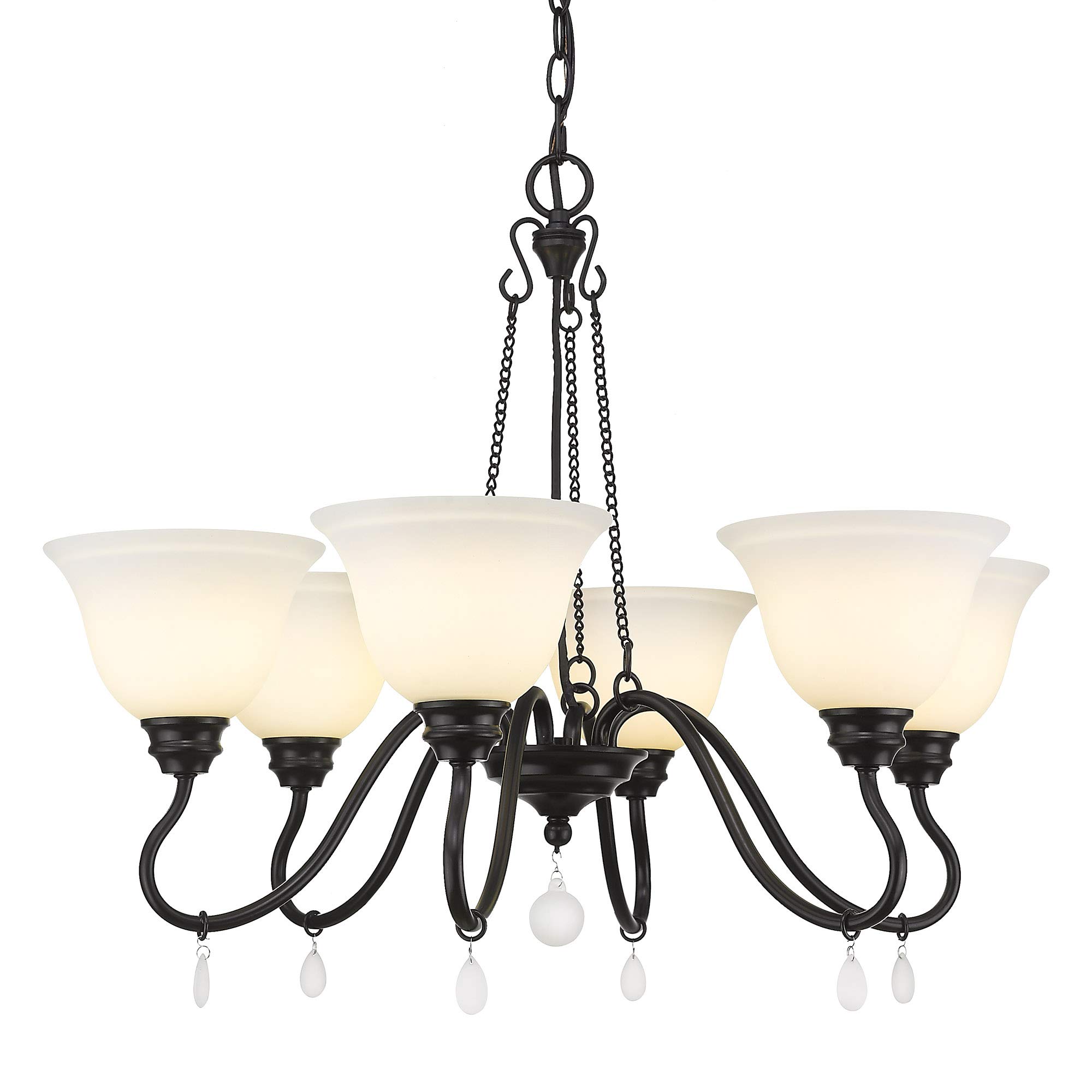Golden Lighting Donya Chandelier - Matte Black with Opal Glass | Modern Black Ceiling Light Fixture for Dining Room, Kitchen, Living Room | Elegant Lighting for Home Decor & Interior Design