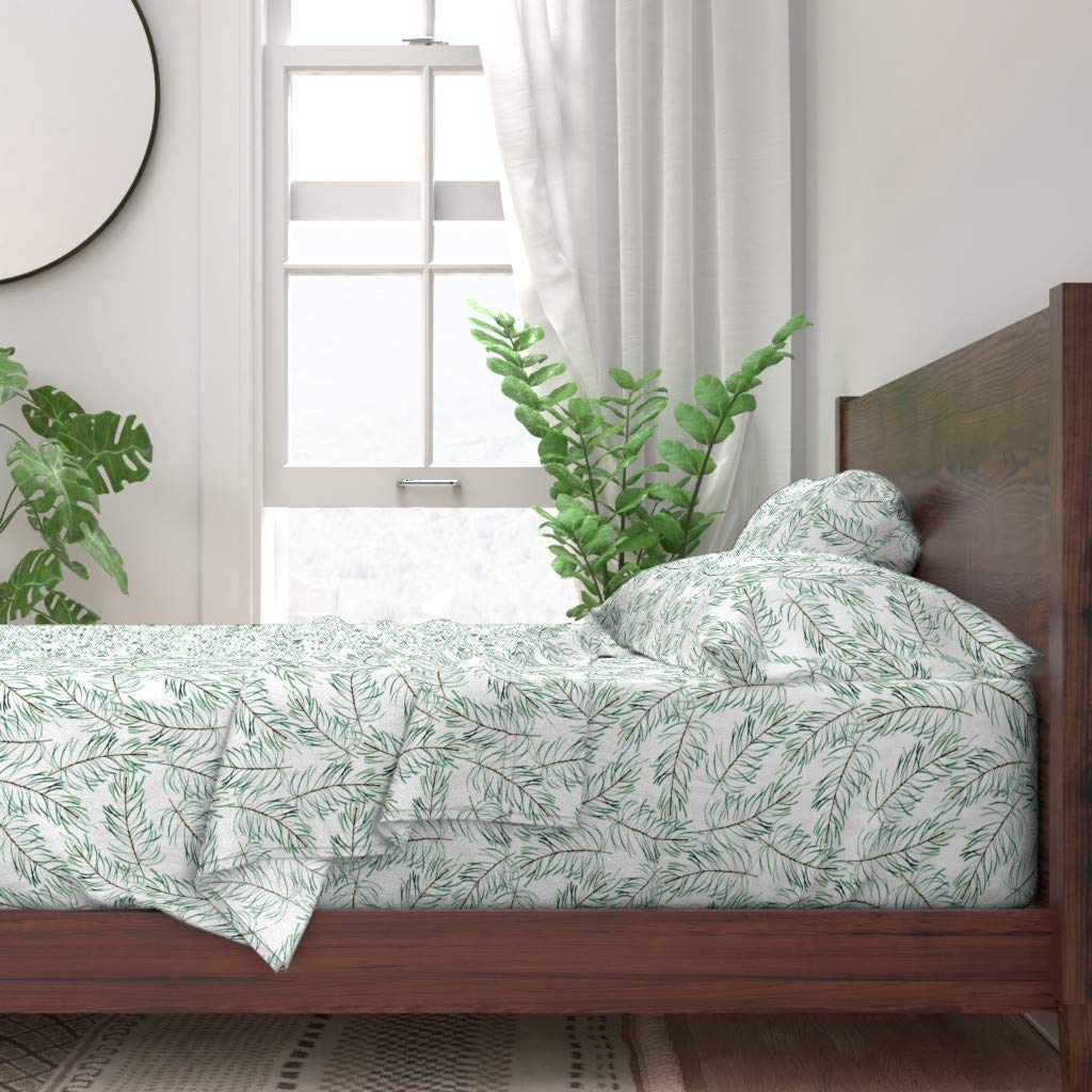 100% Cotton Twin Sheet Set 3pc - Woodland Christmas Pine Tree Winter Forest Nature Print Custom Bedding | Soft Breathable Bed Sheets for Cozy Winter Nights & Holiday Home Decor