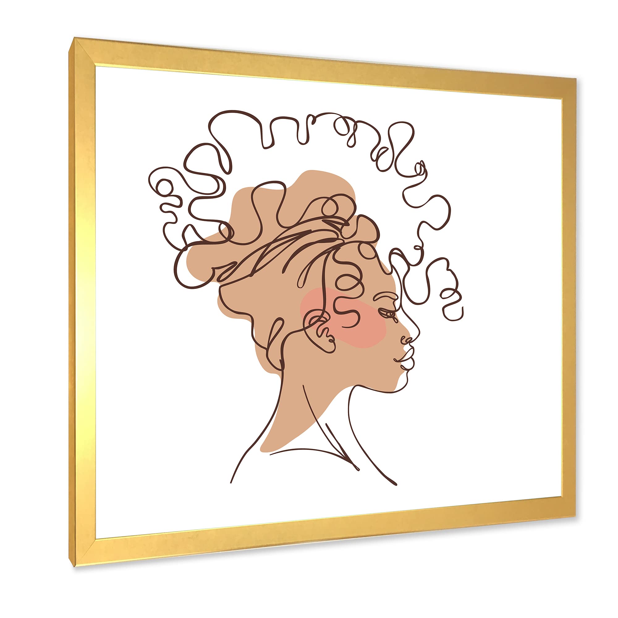DesignQ One Line Portrait of African American Woman - Modern Minimalist Framed Wall Art for Living Room, Bedroom & Office Decor