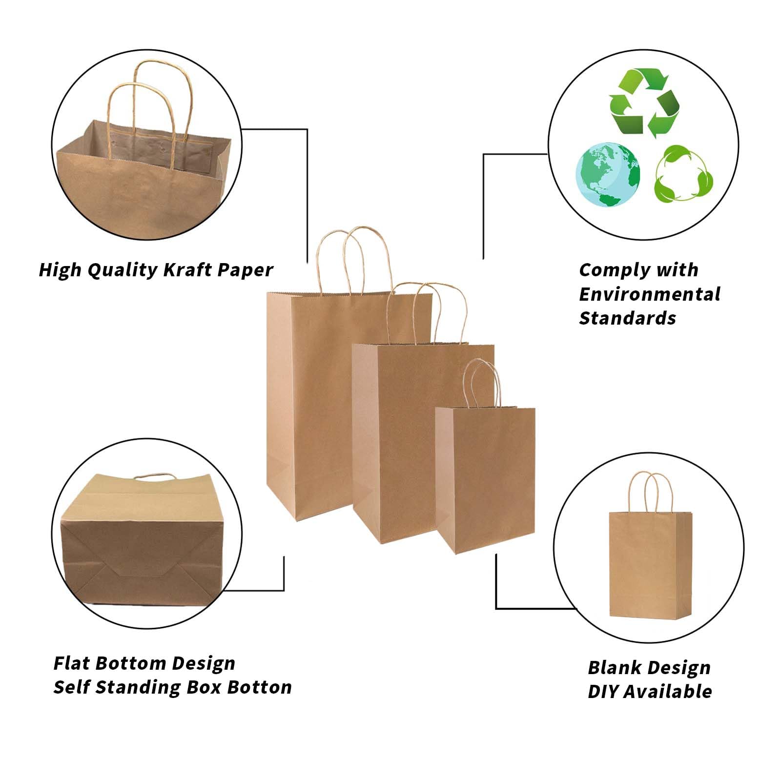 Vanhel 120-Pack Kraft Paper Bags with Handles - Assorted Sizes Bulk Gift Bags for Wedding, Birthday, Party Favors & Retail Merchandise | Eco-Friendly Packaging for Parties, Events & Small Business Use