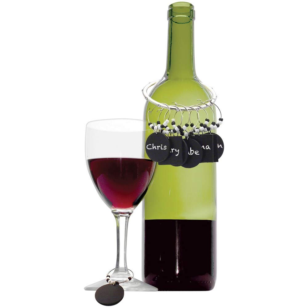 24-Pack Black Chalkboard Wine Charms with Chalk Set - Perfect for Wine Tasting Parties, Bridal Showers & Gift Giving