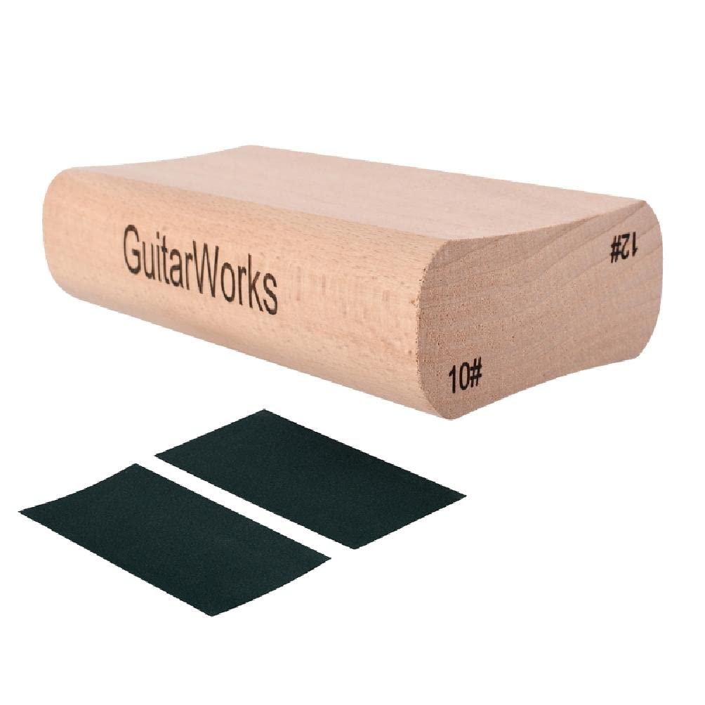 Professional Guitar Fingerboard Radius Sanding Block - Fret Leveling Tool for Luthiers with 2 Sandpapers - Perfect for Electric/Acoustic Guitar Maintenance & DIY Repair - Workshop & Home Use