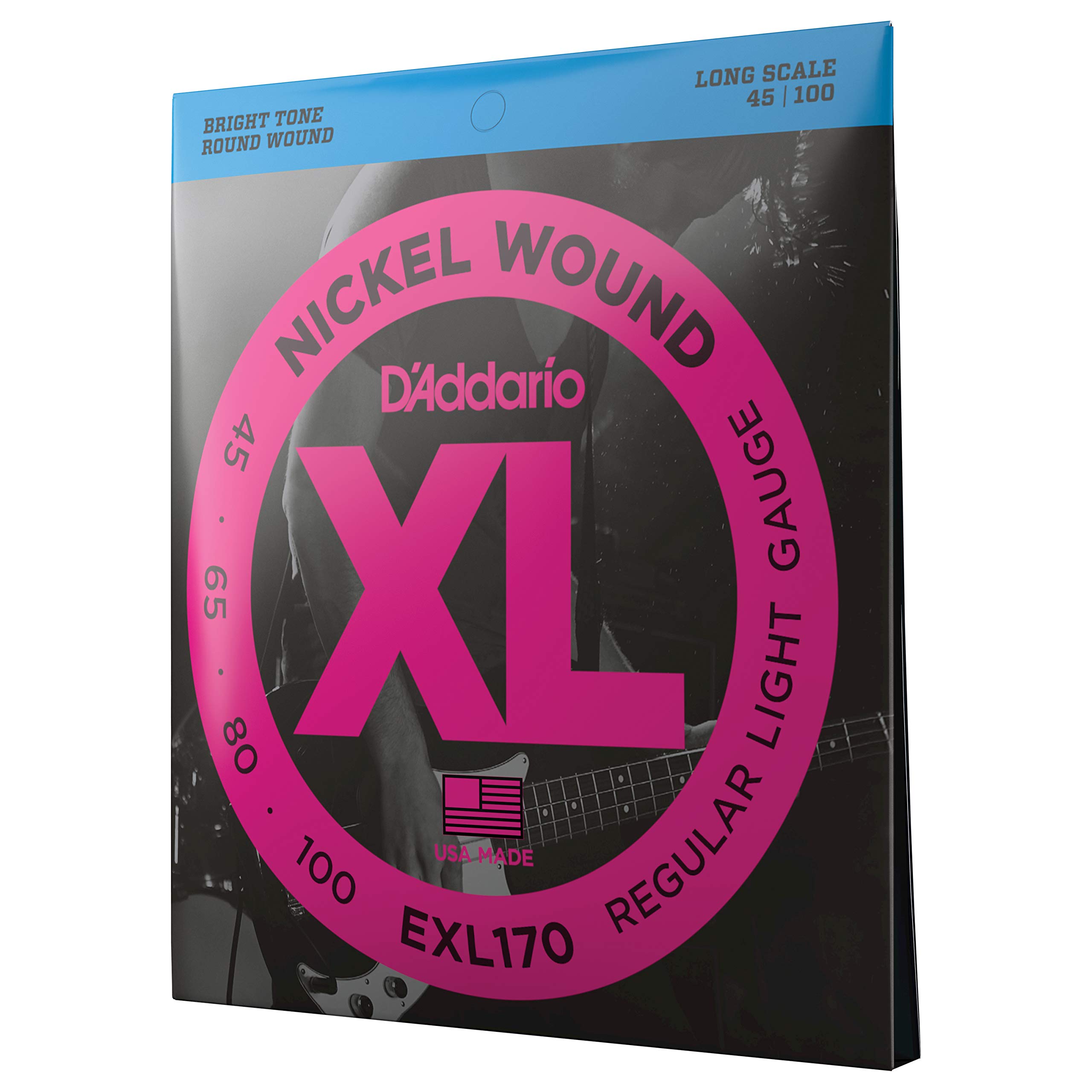 D'Addario EXL170 XL Nickel Bass Guitar Strings - 4 String Set (45-100 Regular Light, Long Scale) - Perfect Intonation, Consistent Feel & Powerful Durability - Ideal for Rock, Jazz & Studio Recording